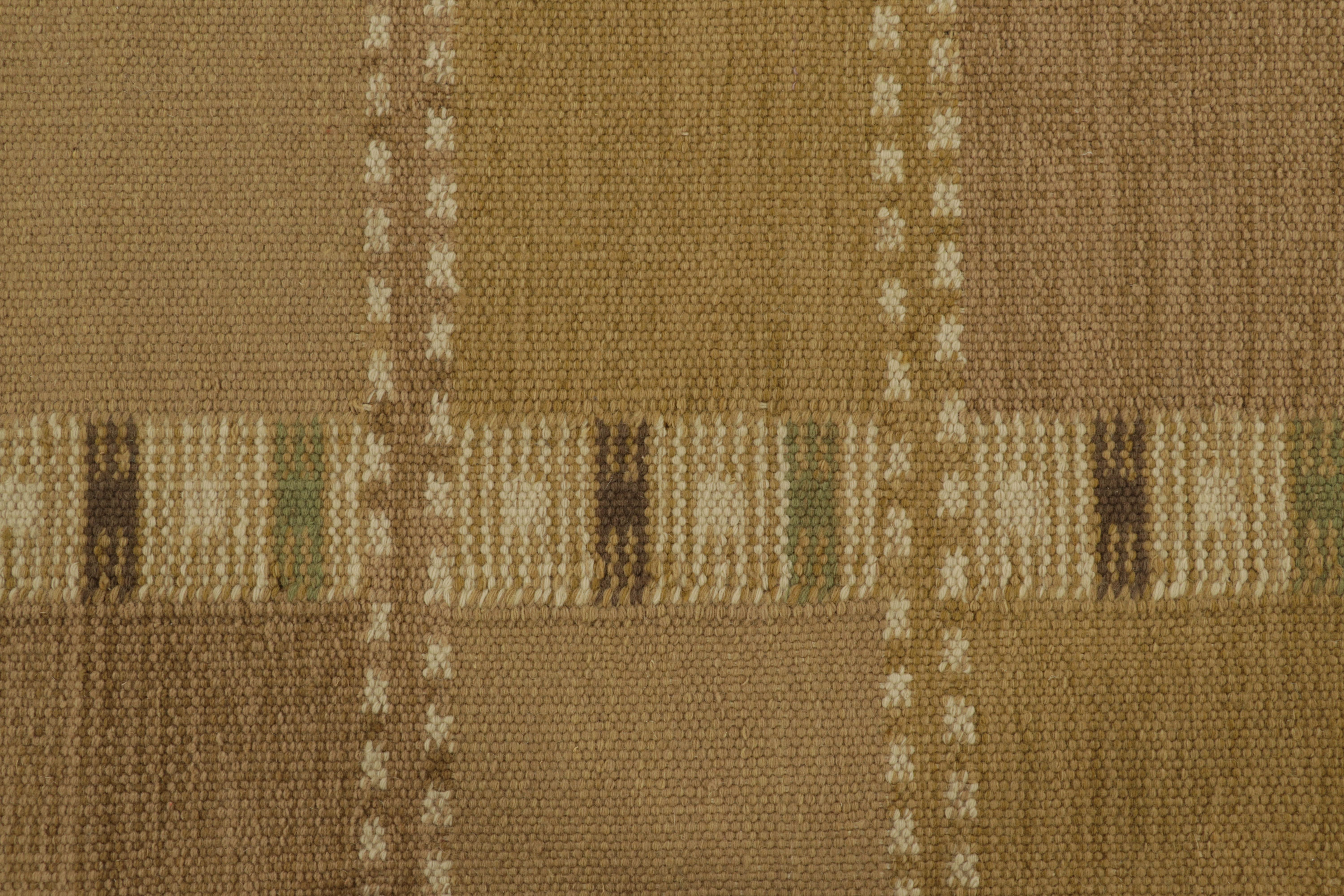 Hand-Woven Rug & Kilim’s Scandinavian Style Rug in Gold, with Geometric Patterns For Sale