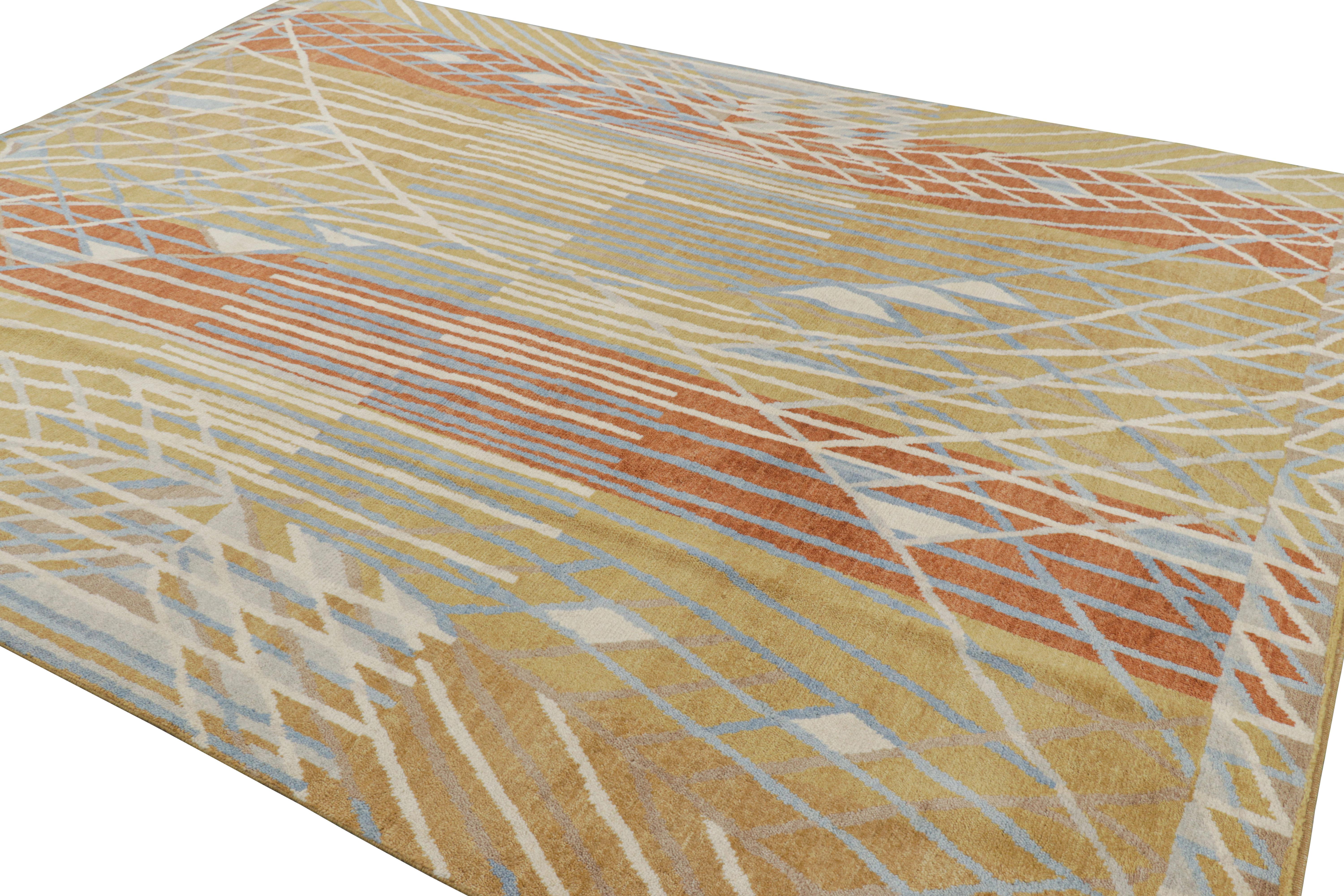 Hand-Knotted Rug & Kilim’s Scandinavian Style Rug in Gold with Geometric Patterns For Sale