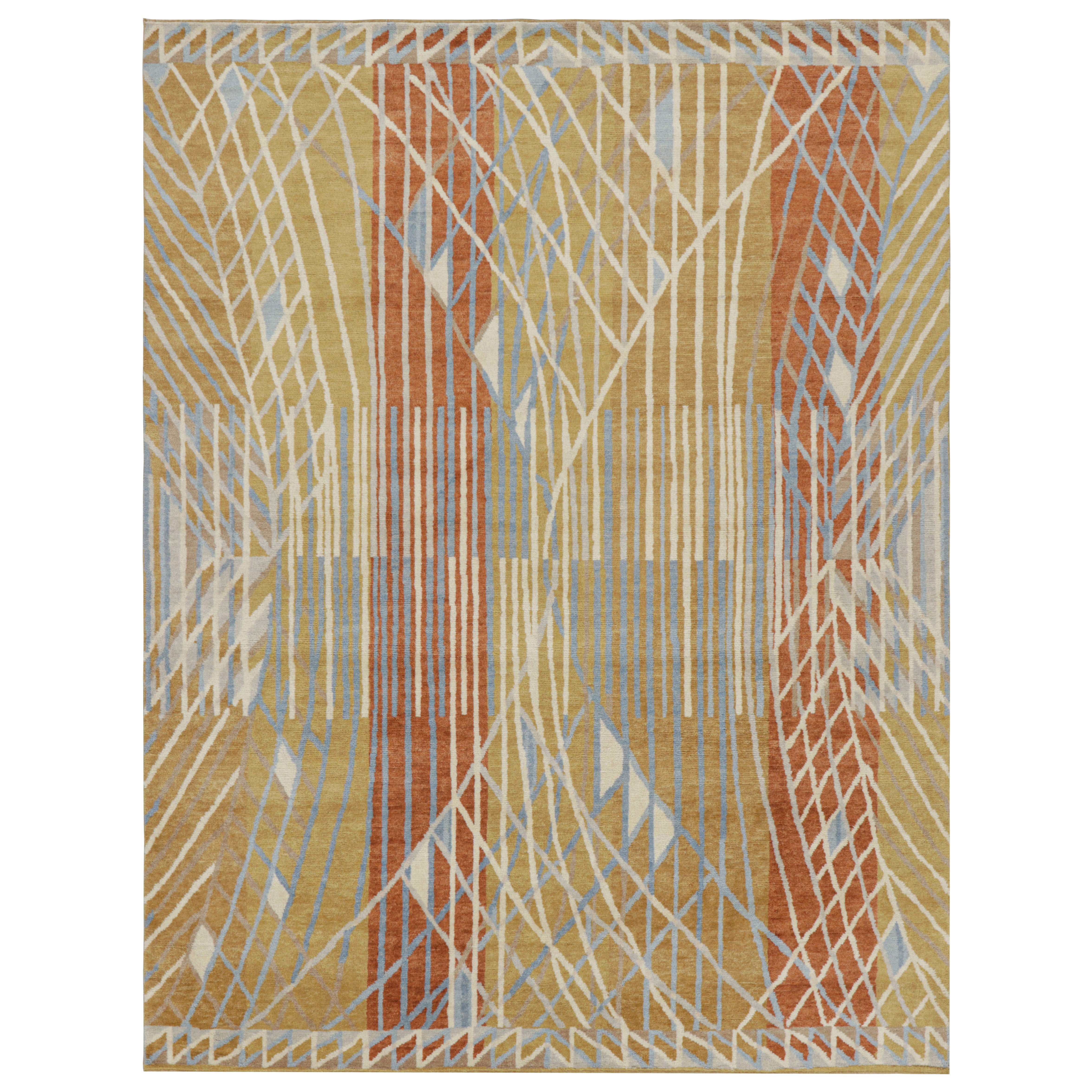 Rug & Kilim’s Scandinavian Style Rug in Gold with Geometric Patterns For Sale