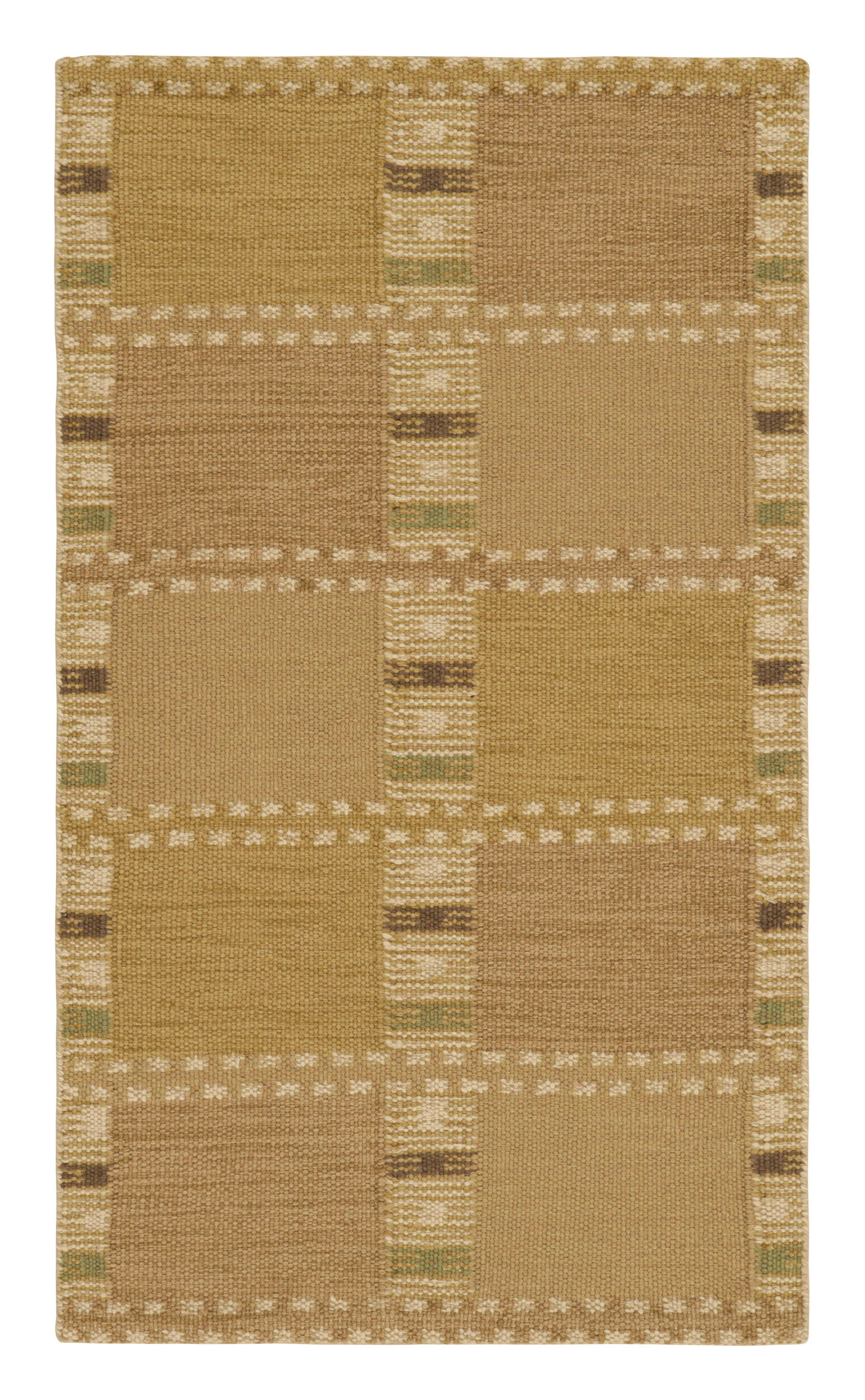 Rug & Kilim's Teppich im skandinavischen Stil in Gold mit geometrischen Mustern