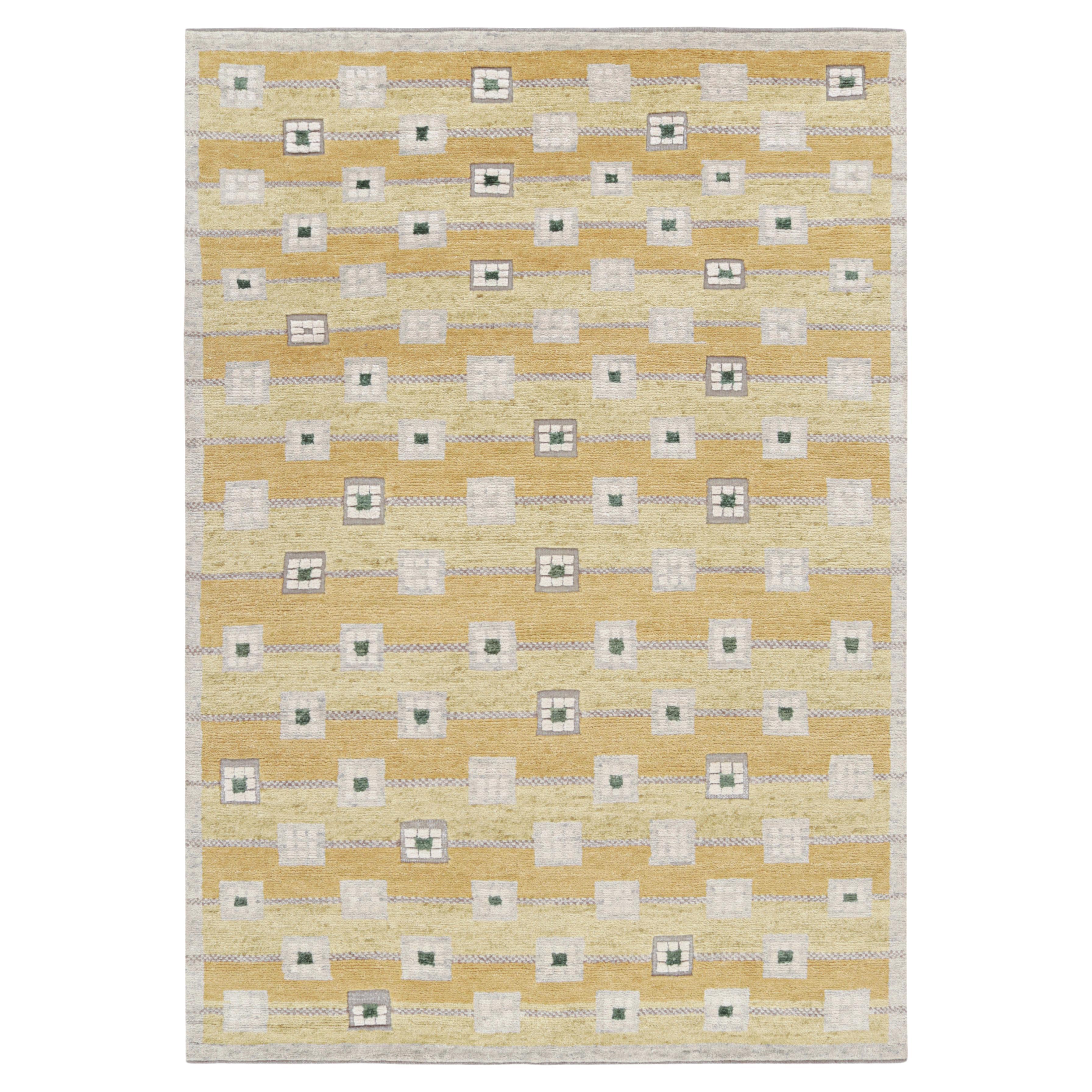 Tappeto in stile scandinavo Rug & Kilim in oro con motivi geometrici grigio-bianchi