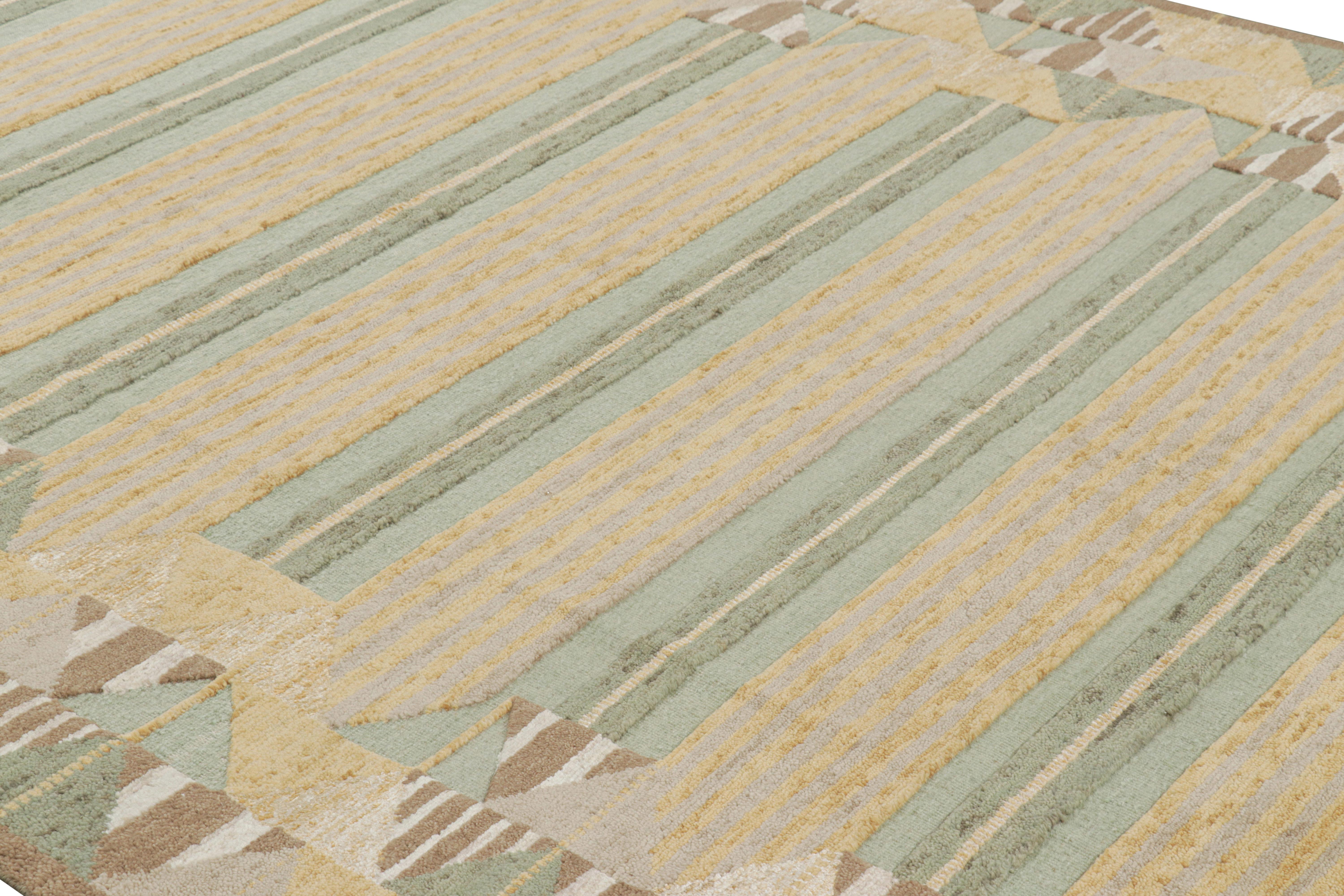 Made with hand-knotted wool, this 8x10 rug is an exciting new addition to Rug & Kilim's Scandinavian rug collection—a contemporary reimagining of Swedish Minimalism and vintage rugs and textiles of Rollakan and Rya traditions.

On the design: