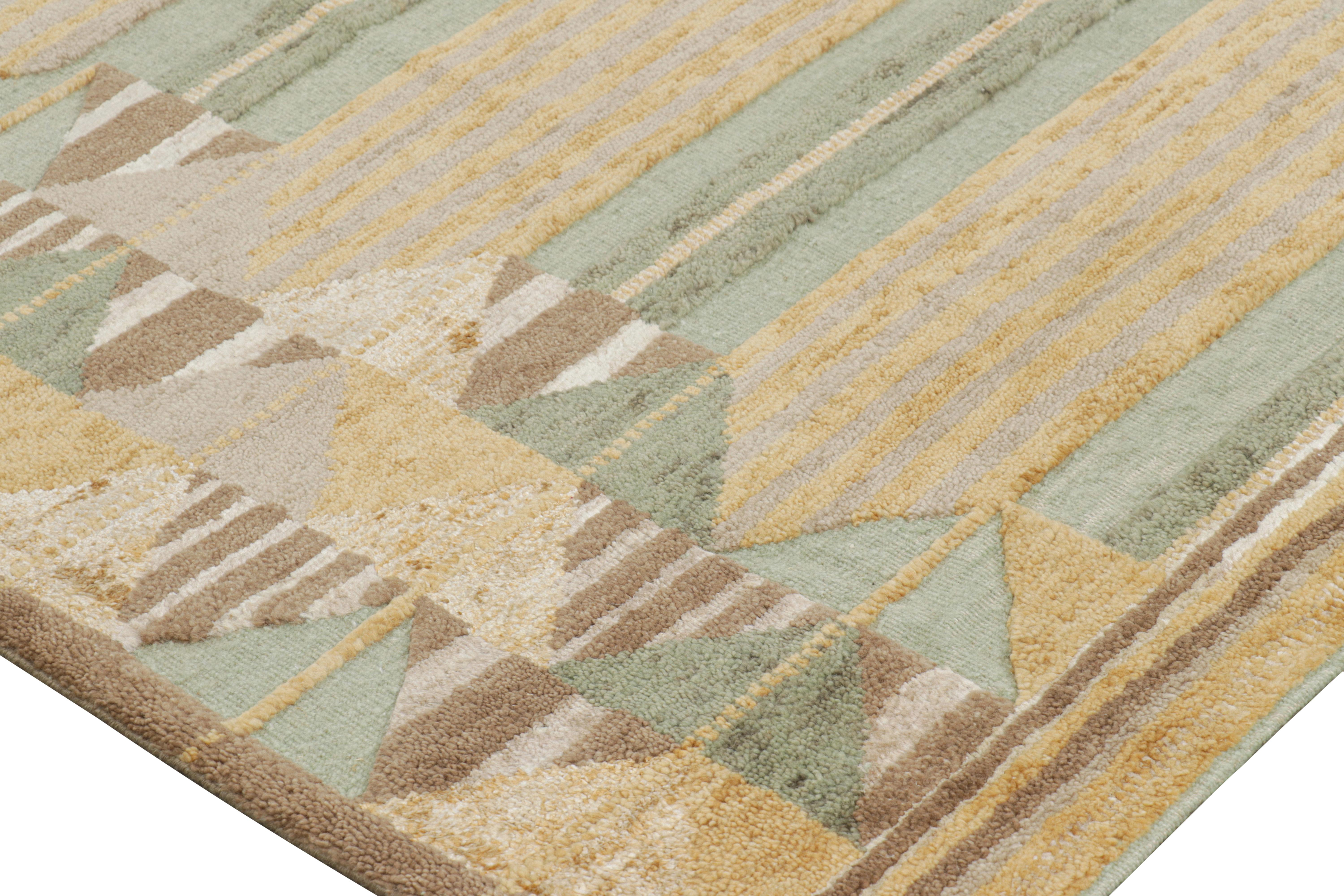 Modern Rug & Kilim’s Scandinavian Style Rug in Golden-Brown with Geometric Stripes For Sale