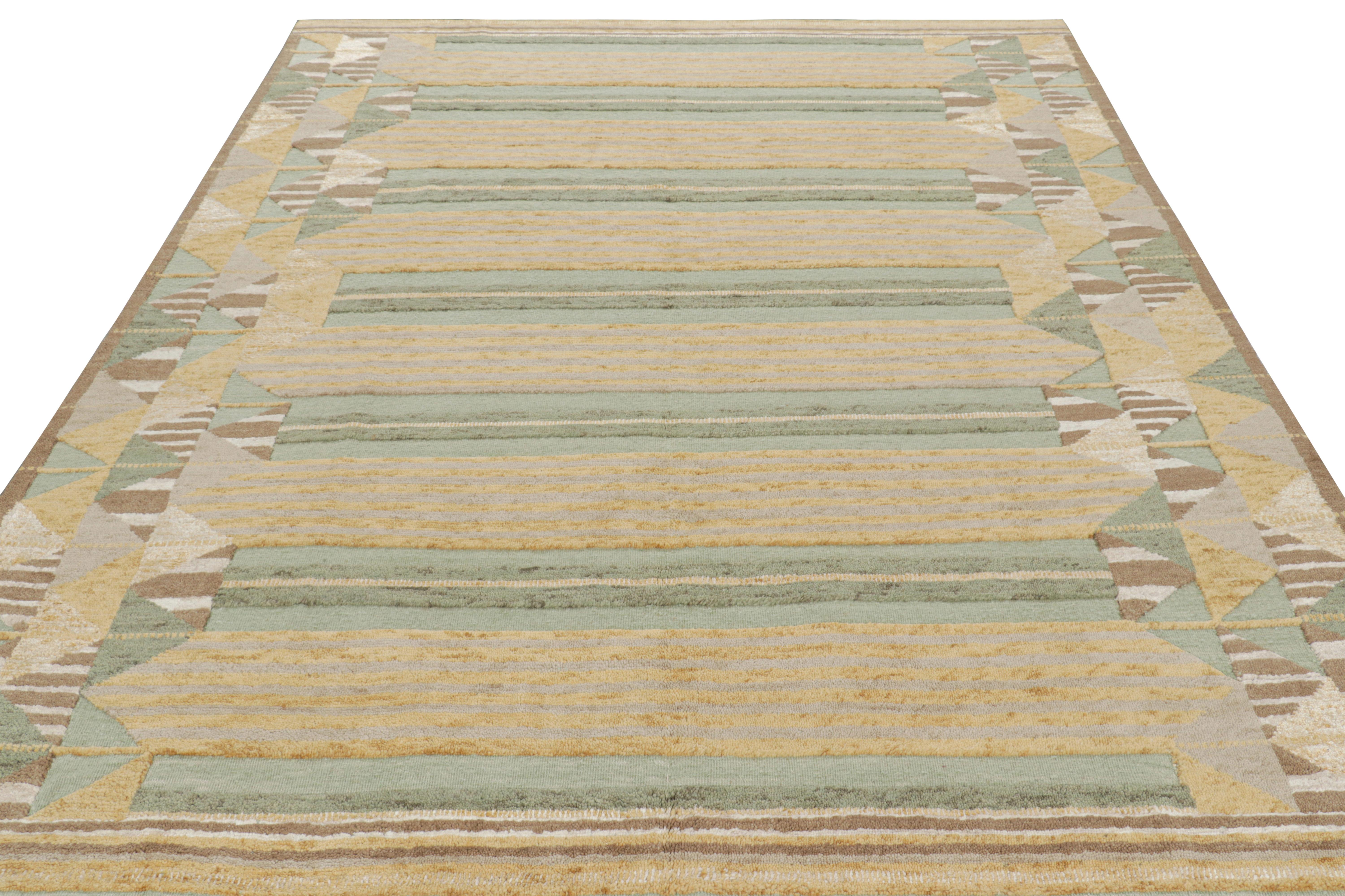 Indian Rug & Kilim’s Scandinavian Style Rug in Golden-Brown with Geometric Stripes For Sale