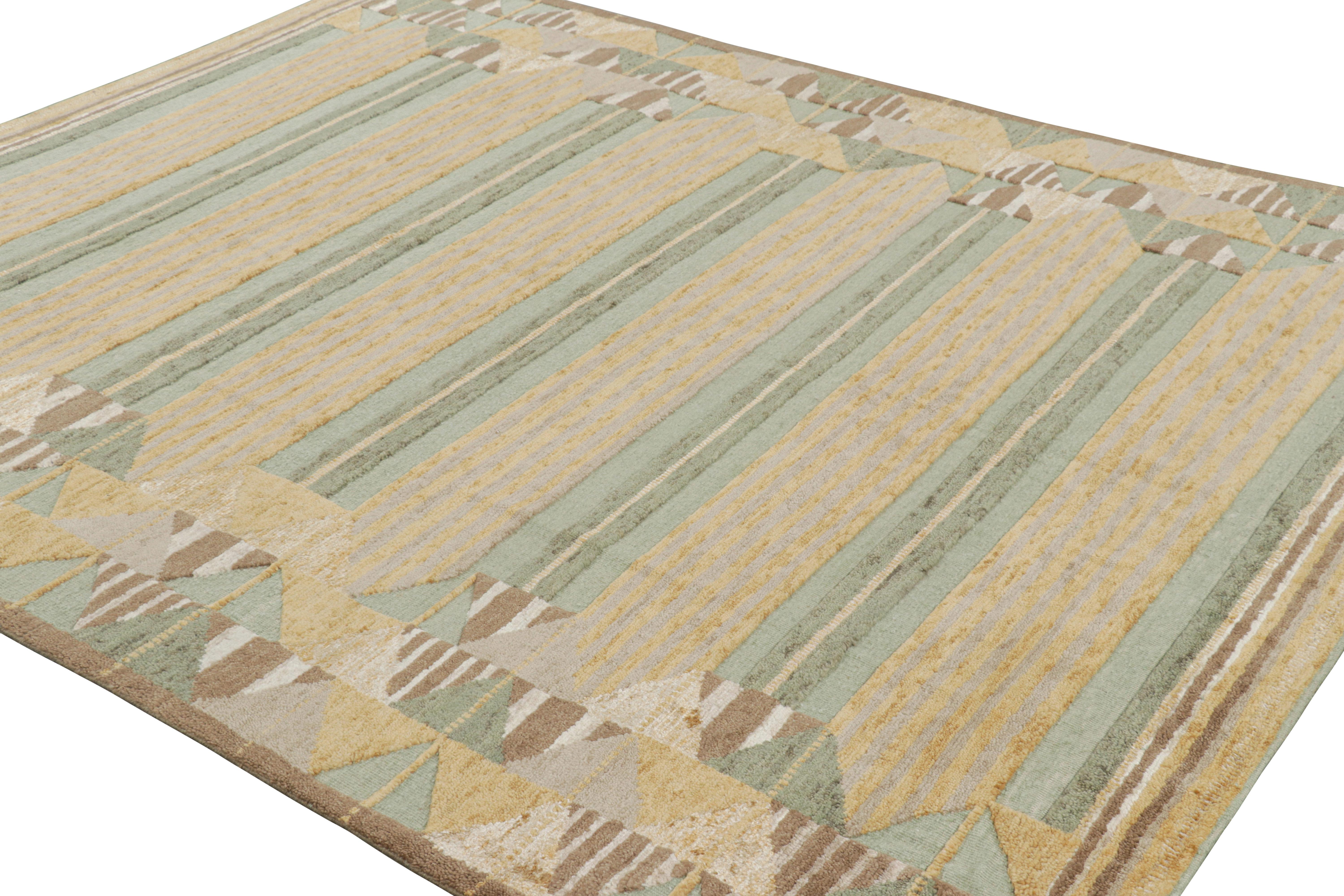 Hand-Knotted Rug & Kilim’s Scandinavian Style Rug in Golden-Brown with Geometric Stripes For Sale