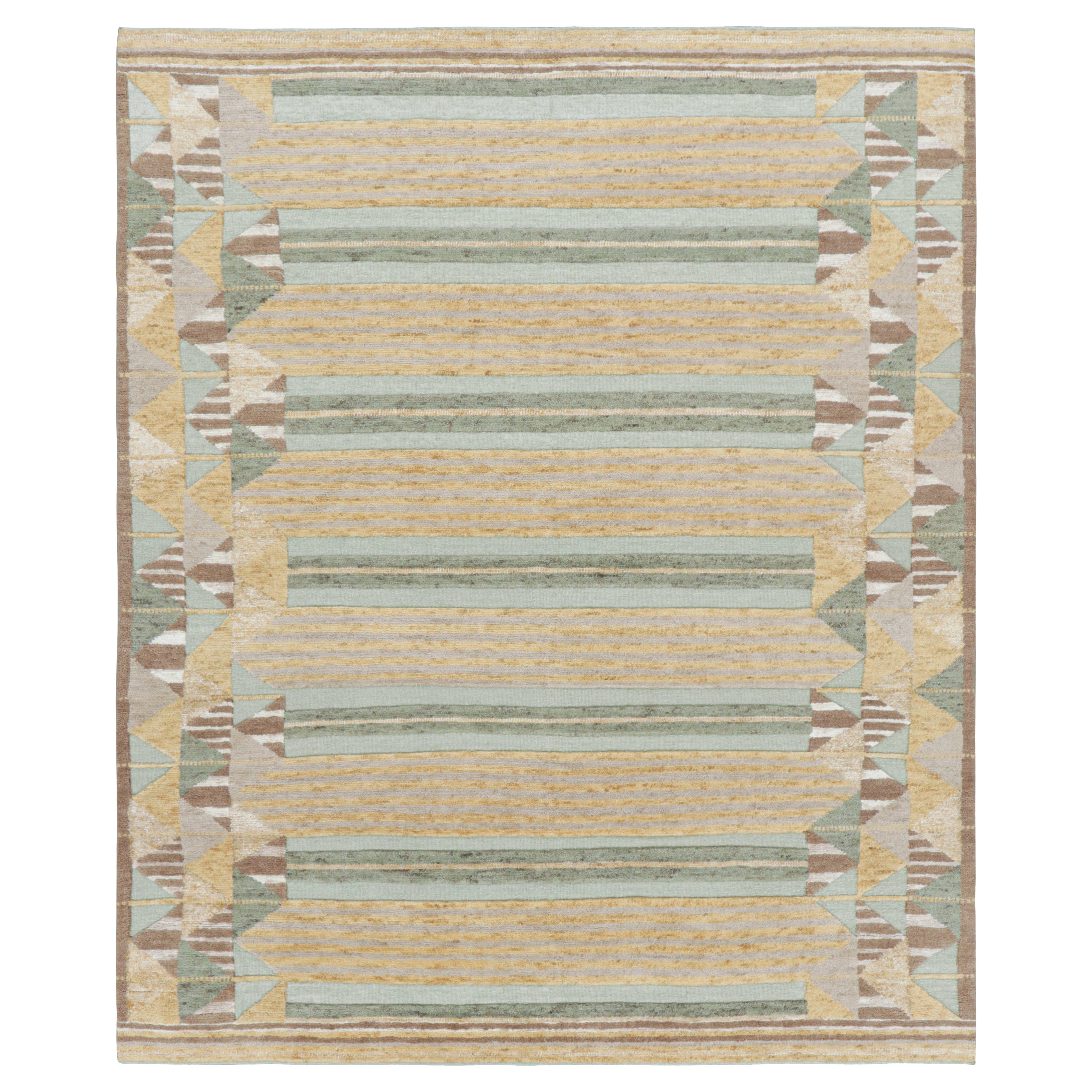 Alfombra de estilo escandinavo Rug 
Kilim en marrón dorado con rayas geométricas en venta