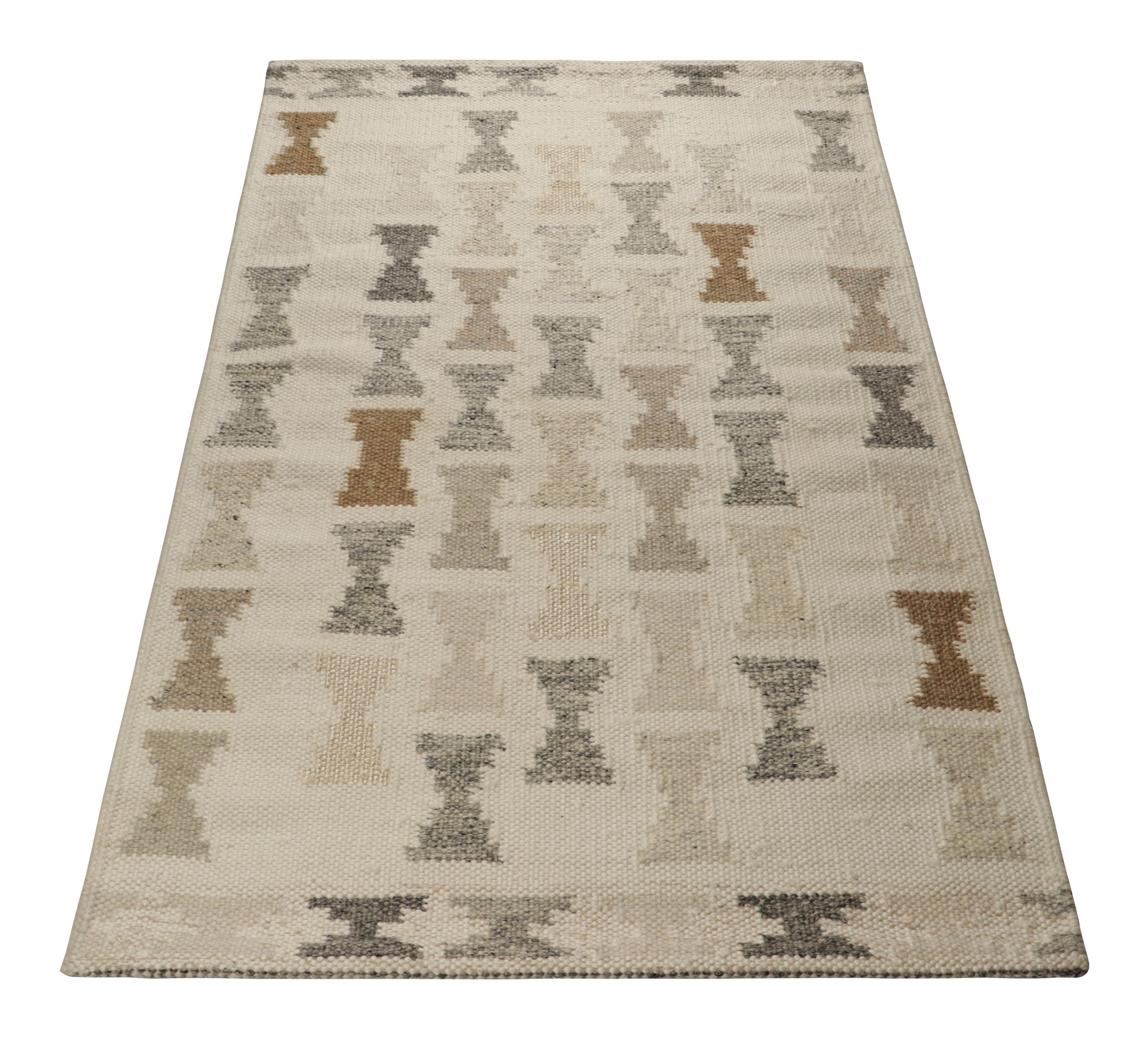 Indian Rug & Kilim’s Scandinavian Style Rug in Gray and Blue, with Hourglass Patterns For Sale