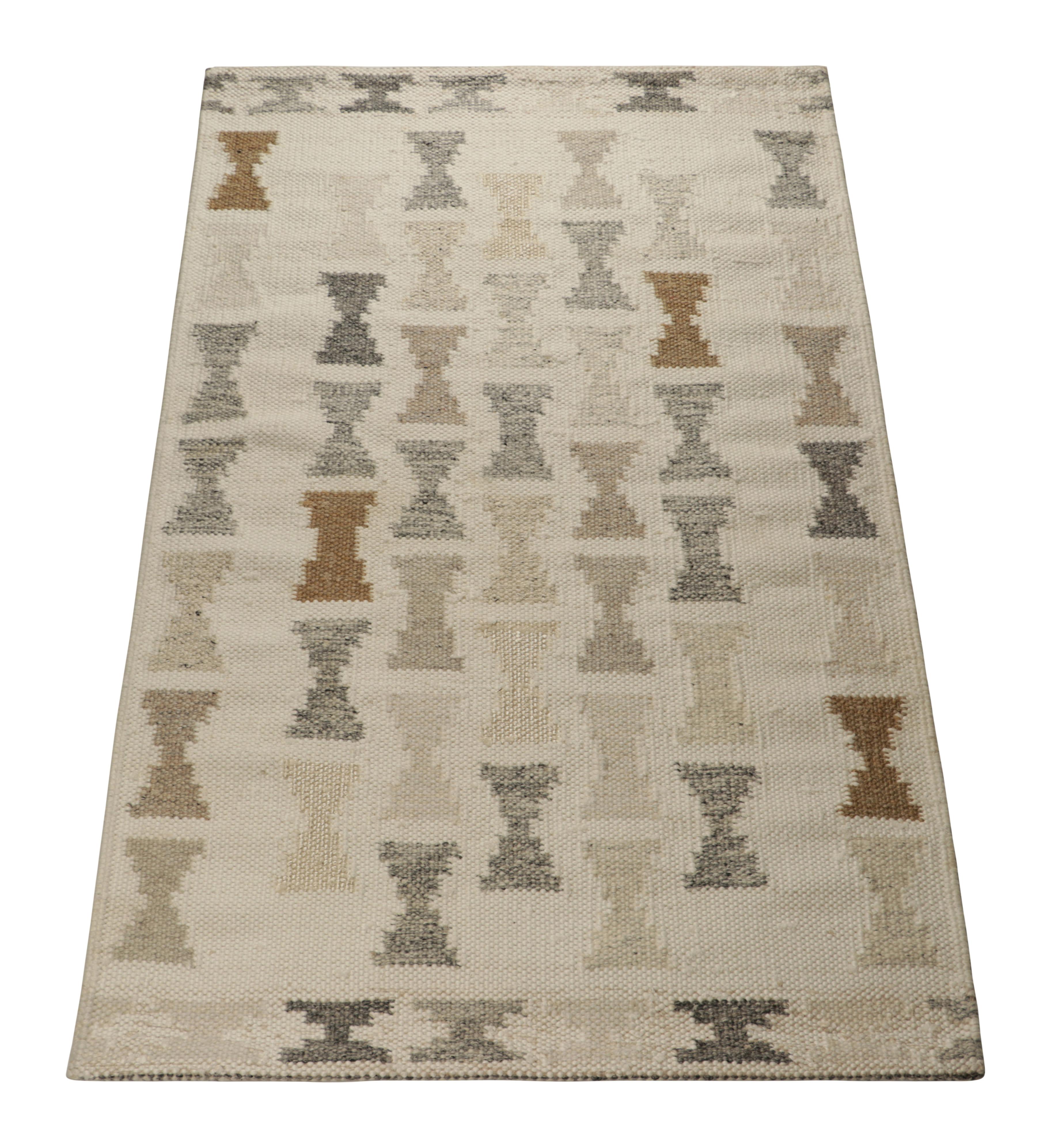 Hand-Woven Rug & Kilim’s Scandinavian Style Rug in Gray and Blue, with Hourglass Patterns For Sale