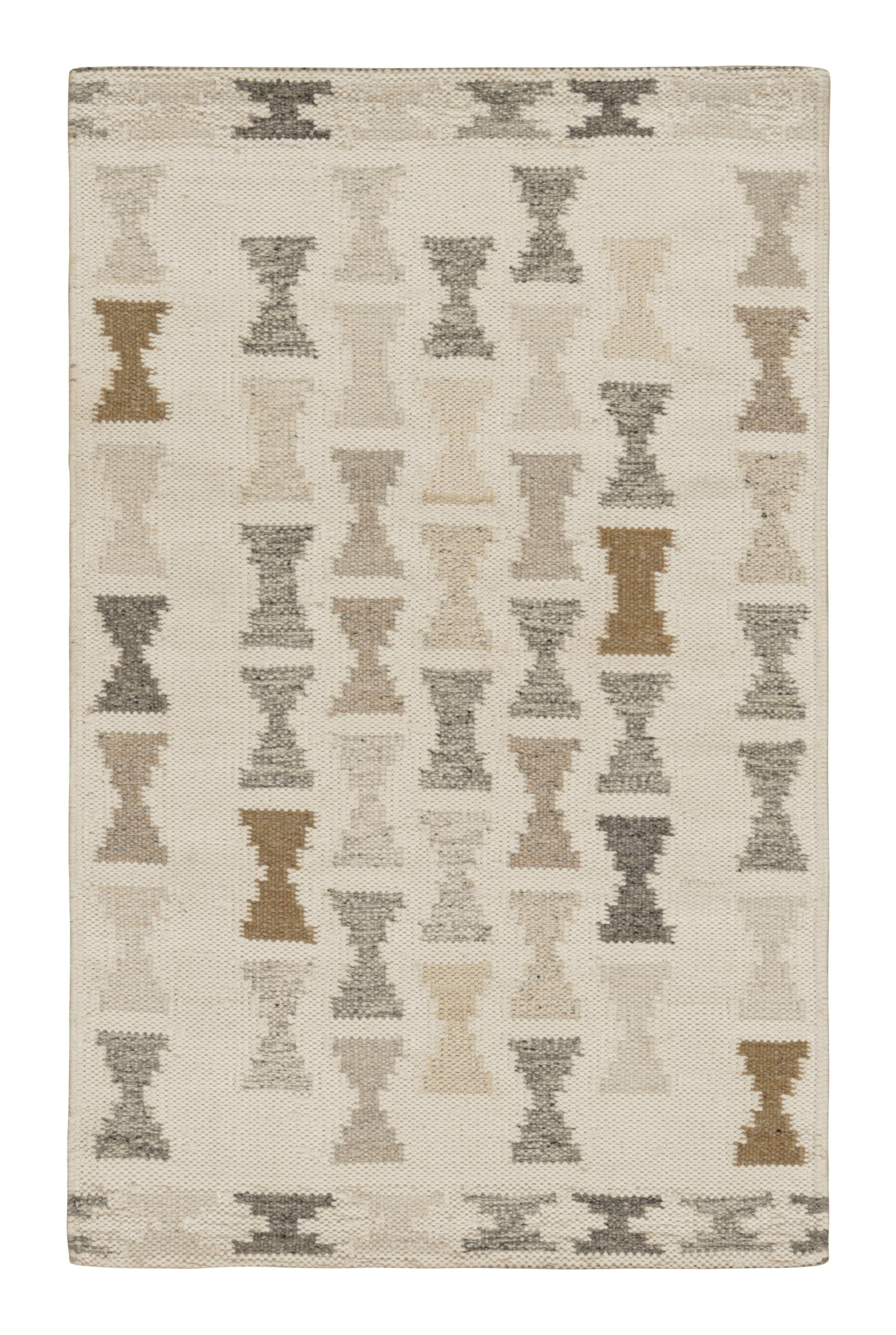 Rug & Kilim’s Scandinavian Style Rug in Gray and Blue, with Hourglass Patterns