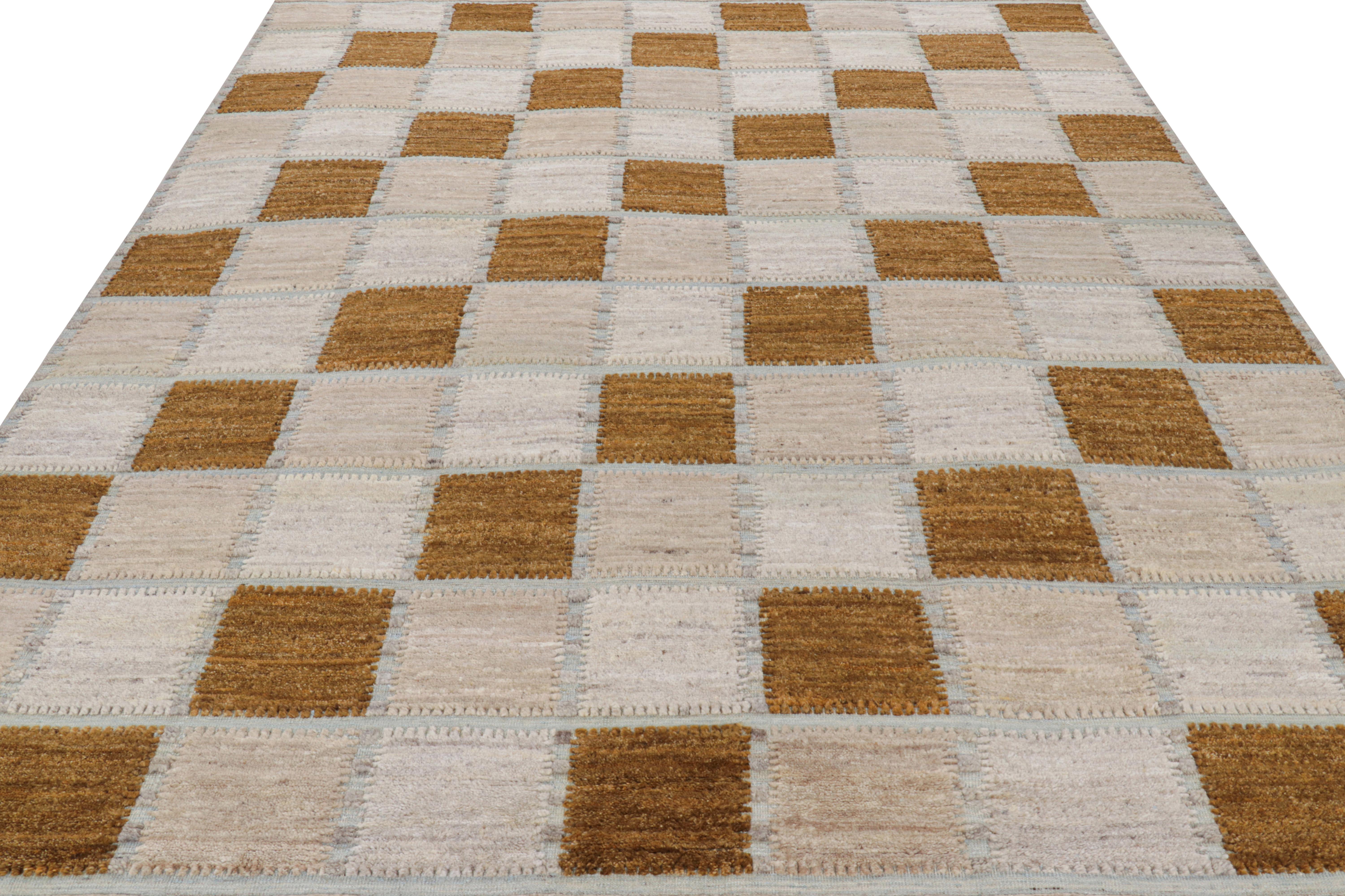Indian Rug & Kilim’s Scandinavian Style Rug in Gray and Brown Geometric Patterns For Sale