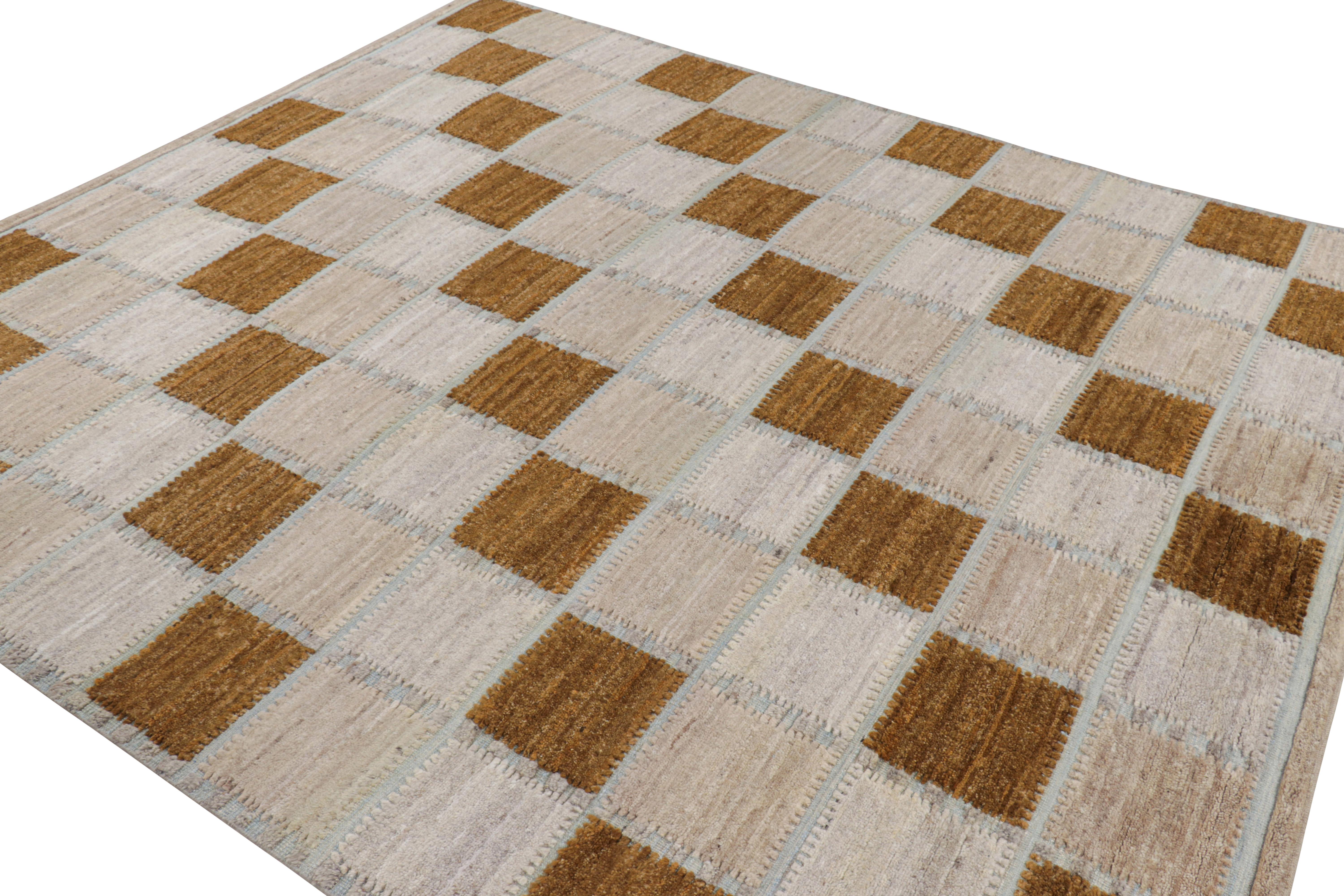 Hand-Knotted Rug & Kilim’s Scandinavian Style Rug in Gray and Brown Geometric Patterns For Sale