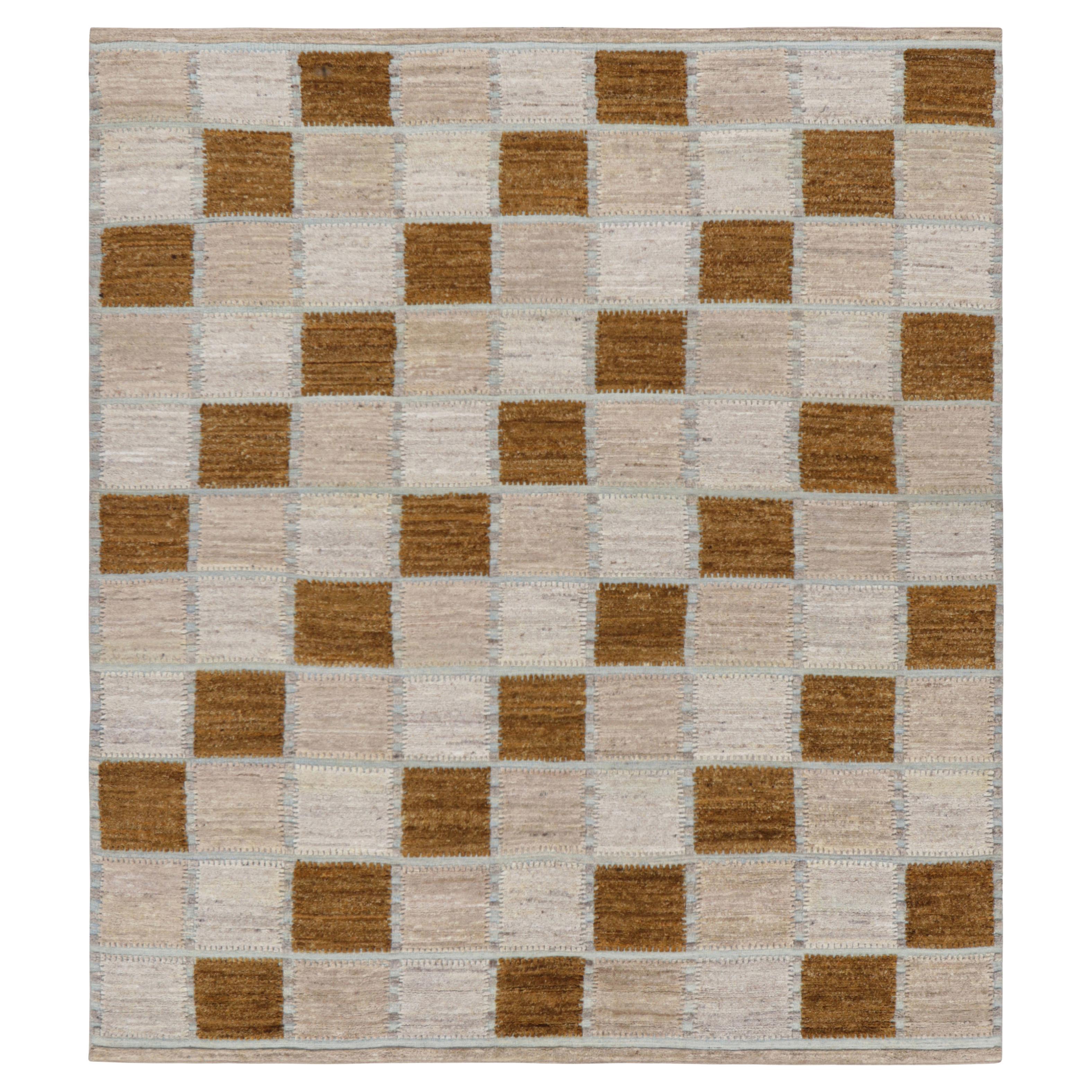 Rug & Kilim’s Scandinavian Style Rug in Gray and Brown Geometric Patterns For Sale