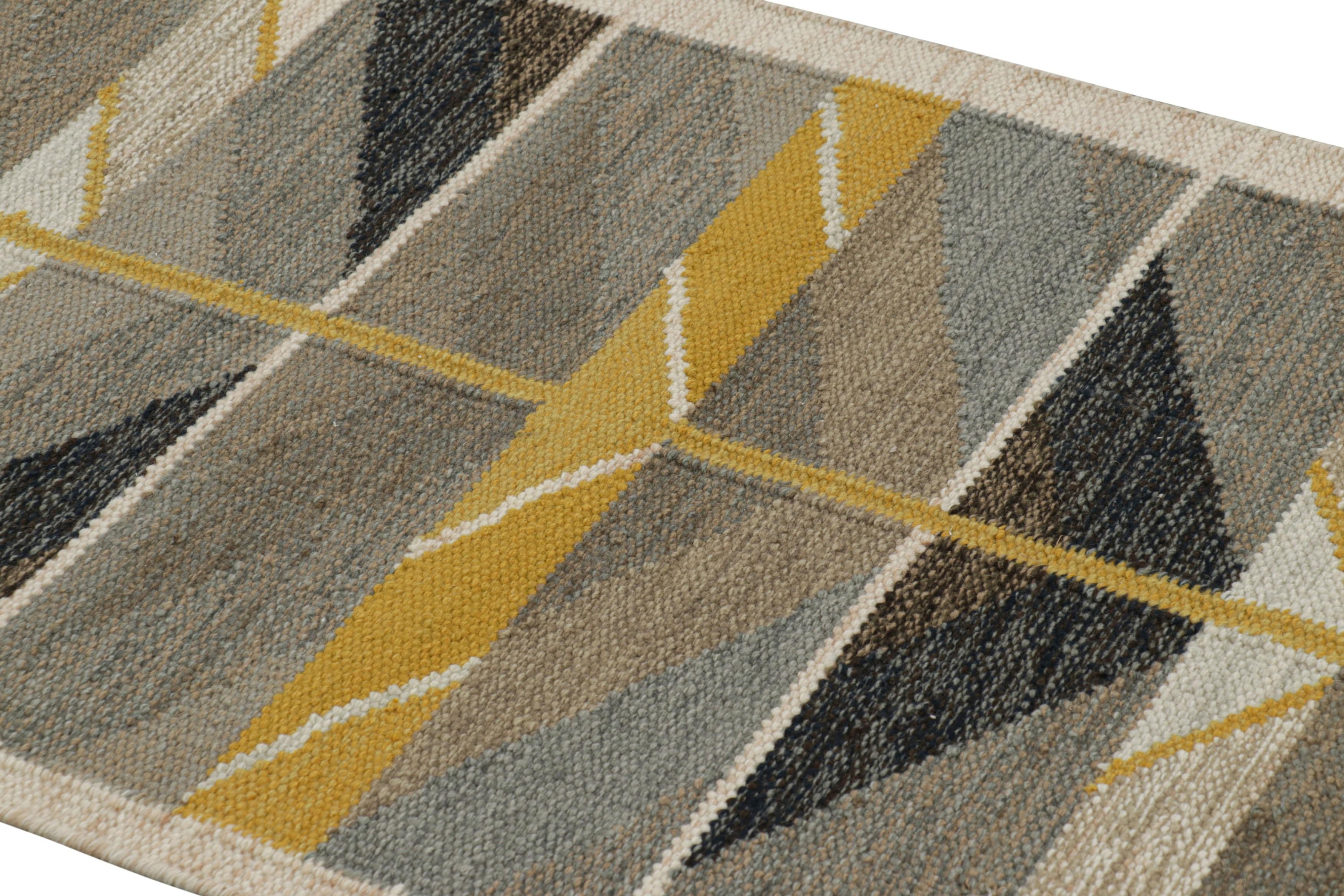 Dieser aus handgewebter Wolle gefertigte 3x5-Teppich ist eine aufregende neue Ergänzung der skandinavischen Teppichkollektion von Rug & Kilim - eine zeitgenössische Neuinterpretation des schwedischen Minimalismus und der Vintage-Teppiche und