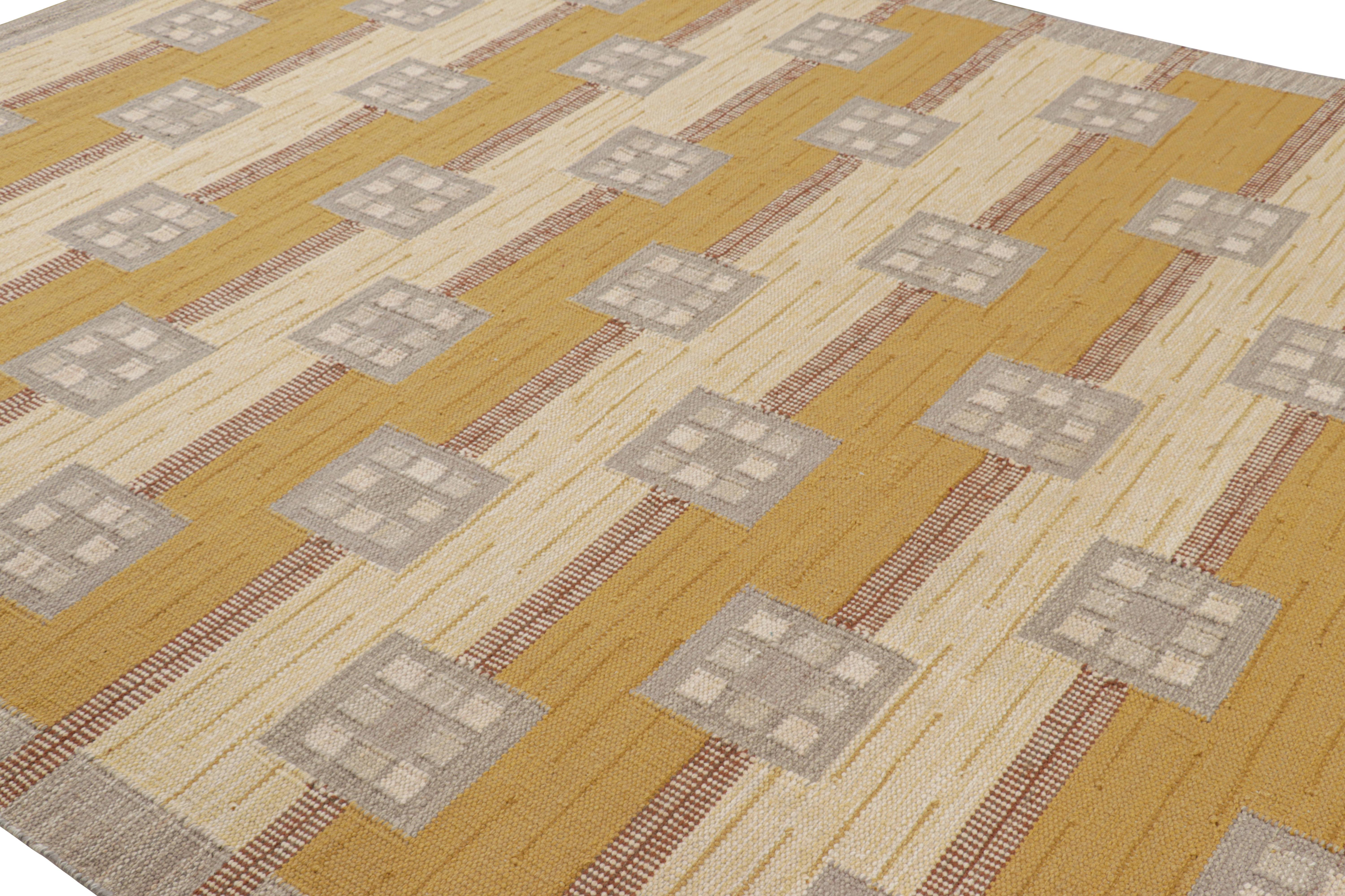 Questo kilim scandinavo 9x12, tessuto a mano in lana, dalla nostra celebre trama piatta della pluripremiata collezione, gode della finezza dell'estetica svedese e di un sapiente motivo geometrico. 

Sul design: 

Gli ammiratori dell'artigianato