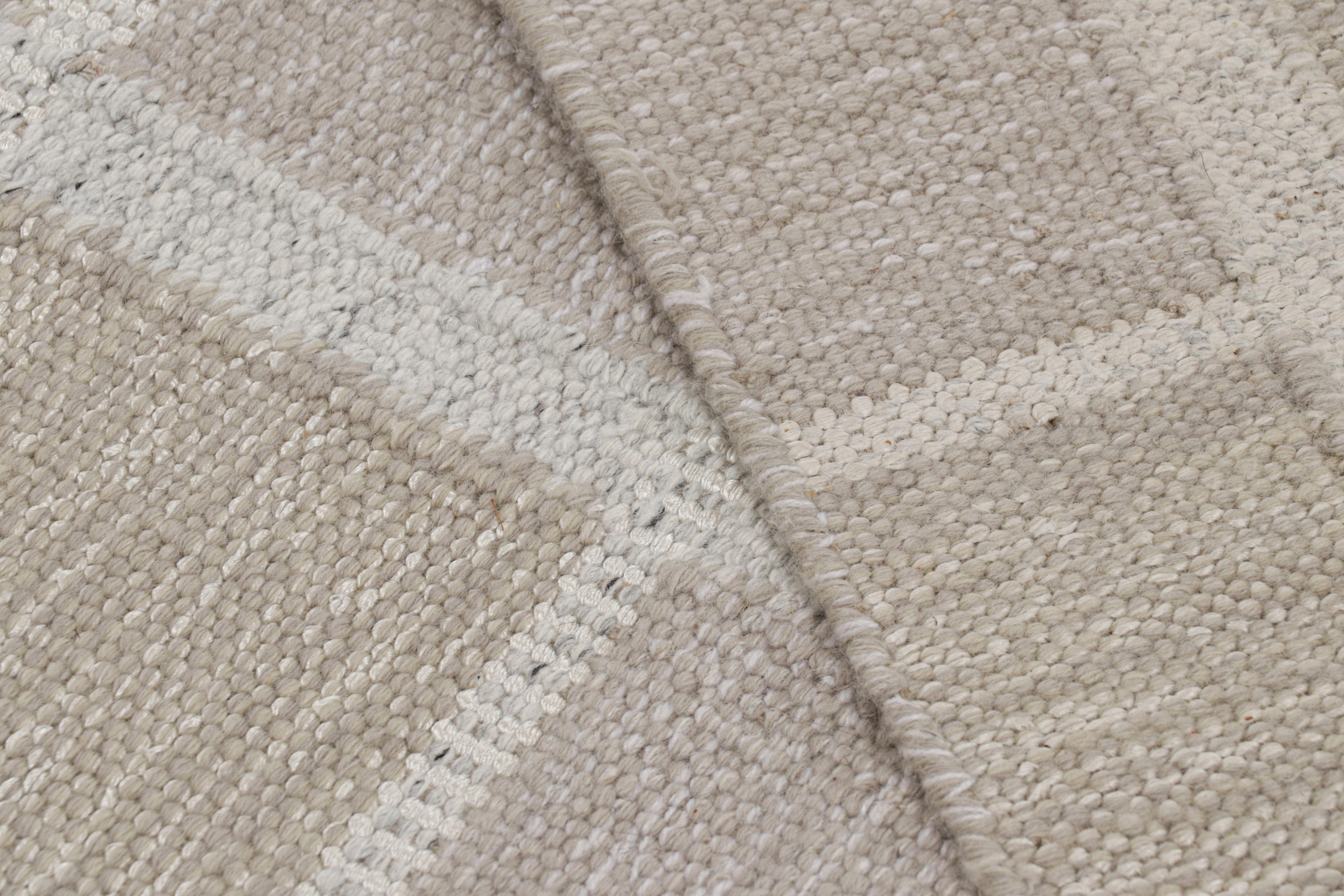 Contemporary Rug & Kilim’s Scandinavian Style Rug in Gray and White with Geometric Patterns For Sale
