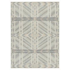 Rug & Kilim’s Scandinavian Style Rug in Gray Beige and White Geometric Patterns
