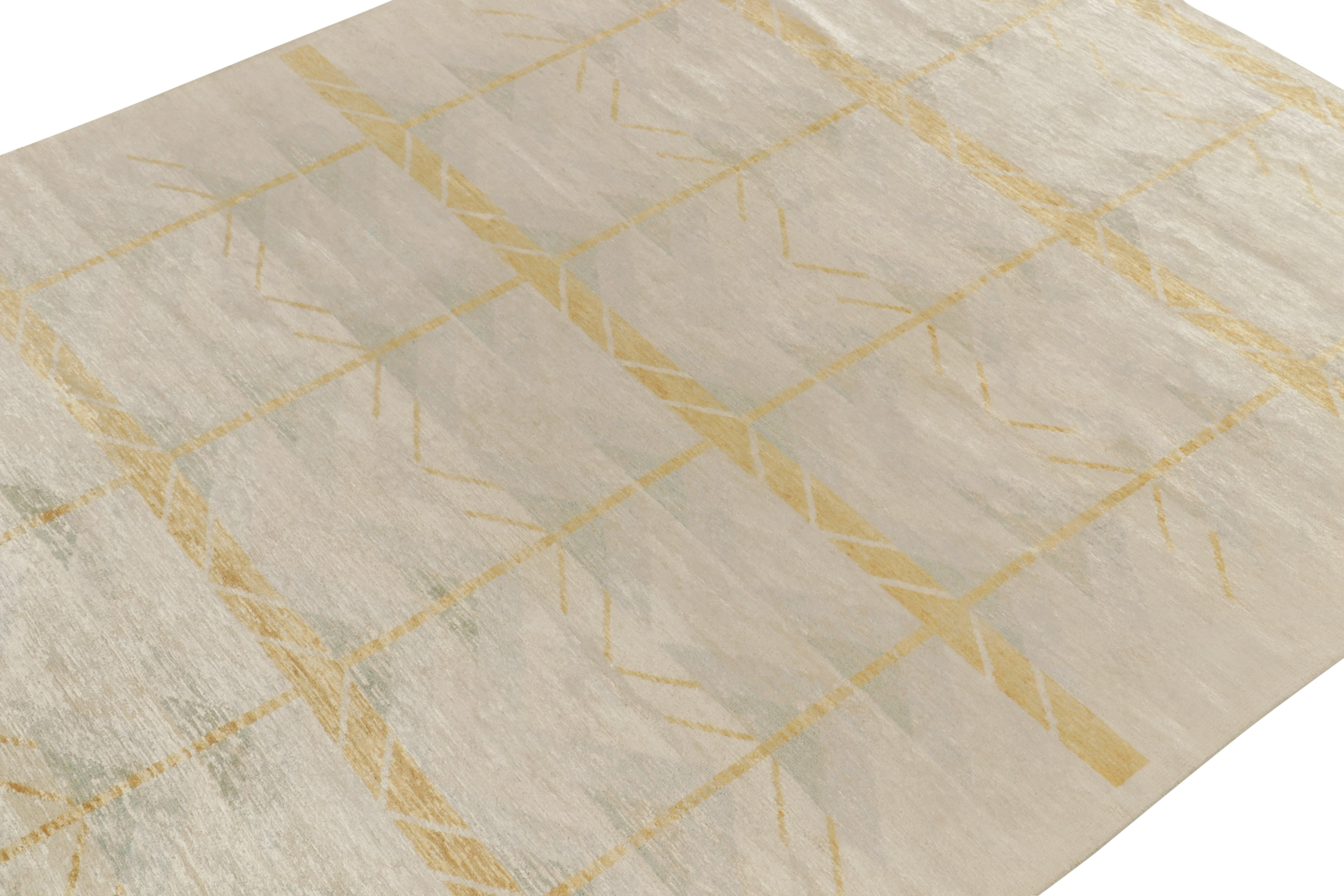 Indiano Tappeto in stile scandinavo Rug & Kilim con motivo geometrico grigio, blu e oro in vendita