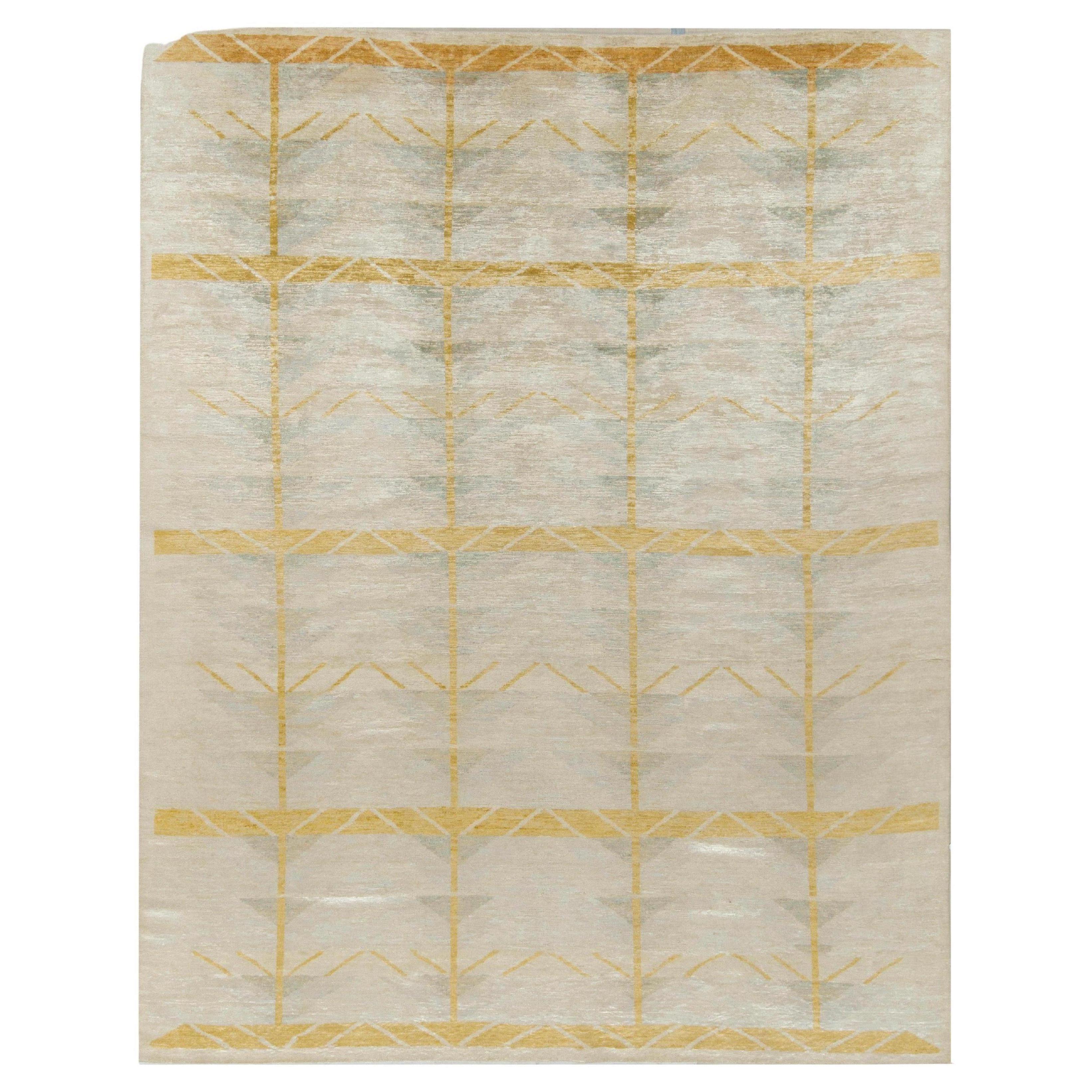 Tappeto in stile scandinavo Rug & Kilim con motivo geometrico grigio, blu e oro in vendita