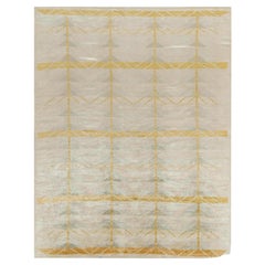 Rug & Kilim's Teppich im skandinavischen Stil in Grau, Blau und Gold Geometrisch gemustert