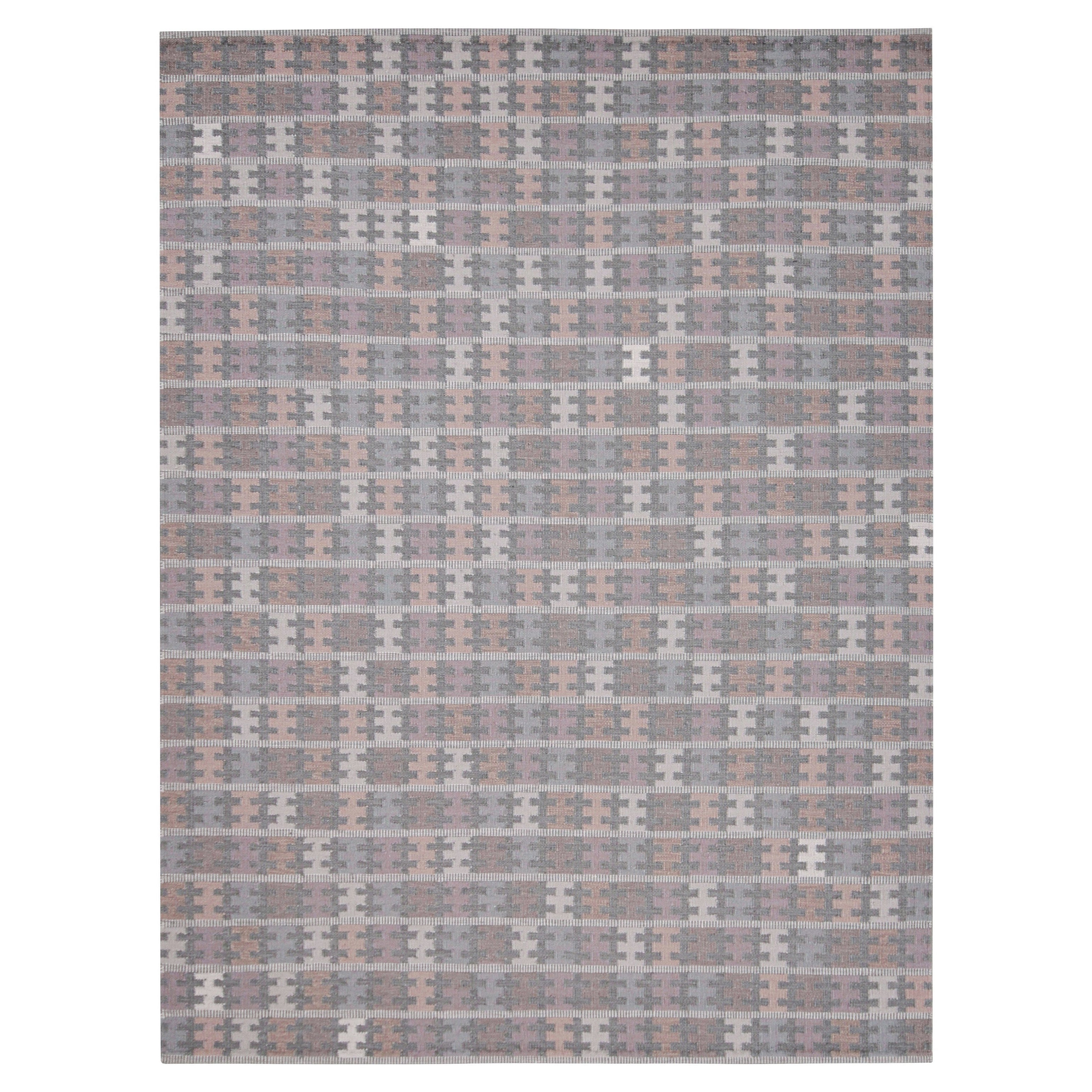 Tappeto in stile scandinavo Rug
Kilim con motivo geometrico grigio, viola e pesca