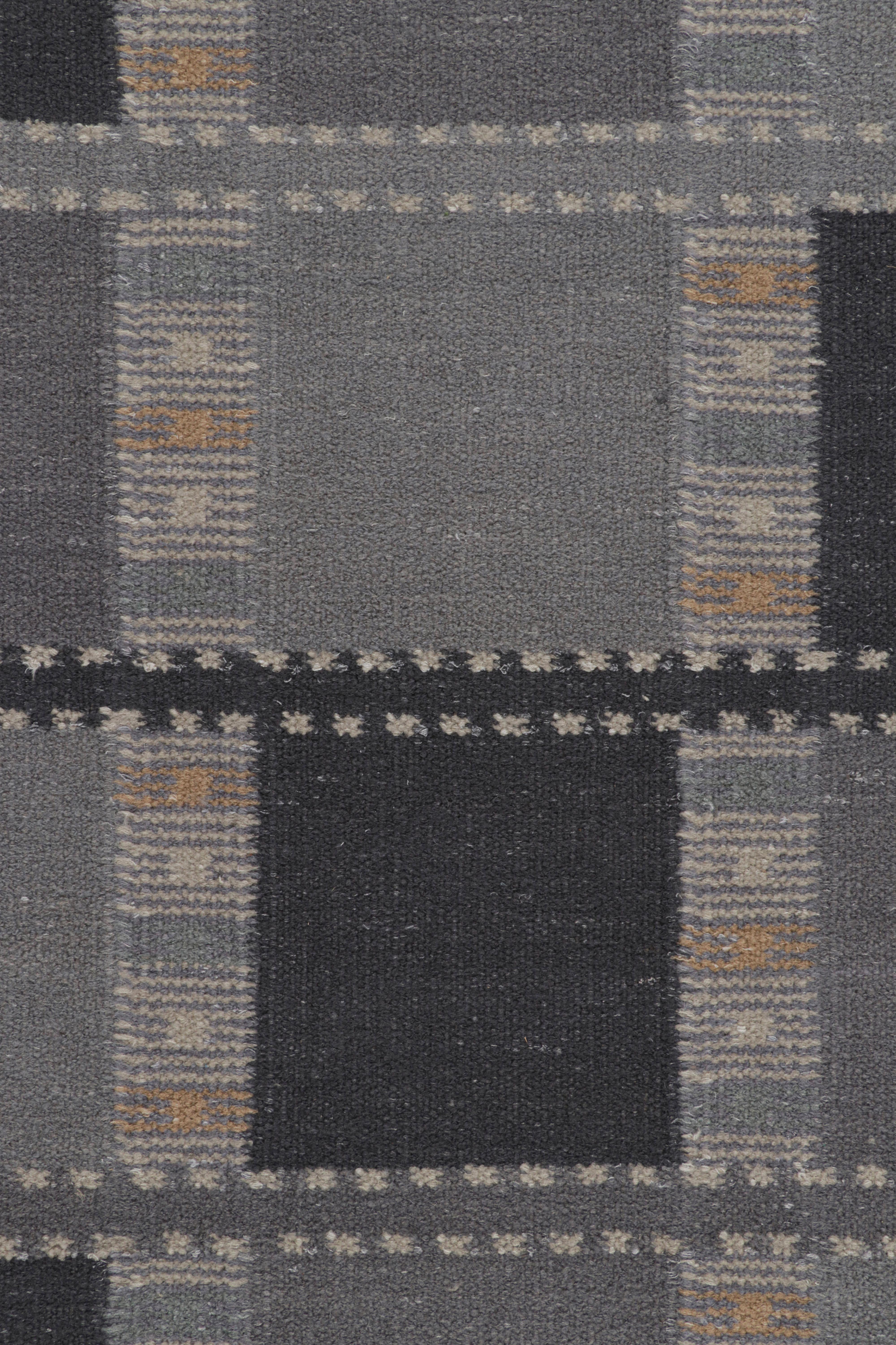 Rug & Kilim's Teppich im skandinavischen Stil in Grautönen mit geometrischen Mustern (Moderne) im Angebot