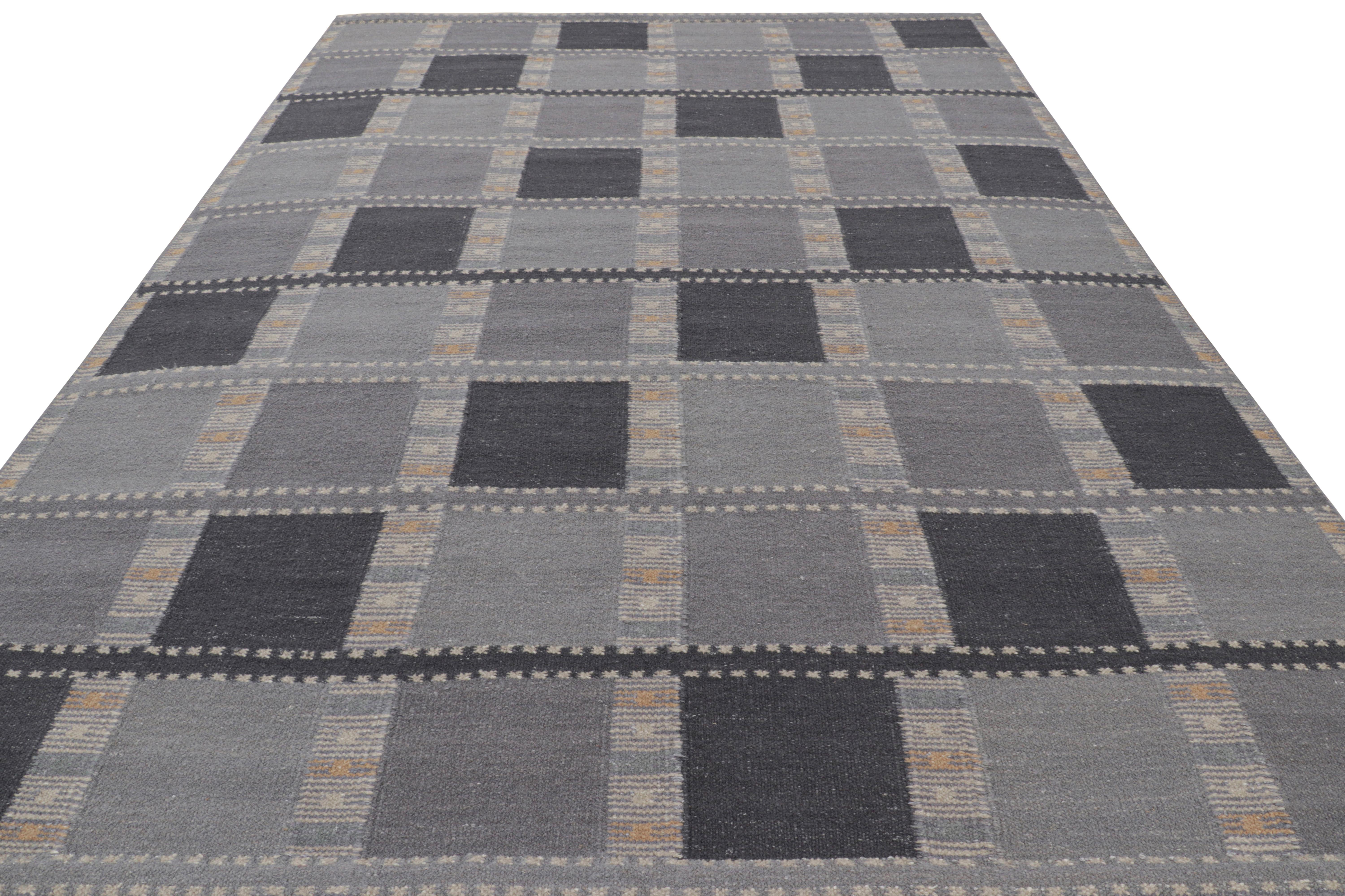 Rug & Kilim's Teppich im skandinavischen Stil in Grautönen mit geometrischen Mustern (Handgewebt) im Angebot