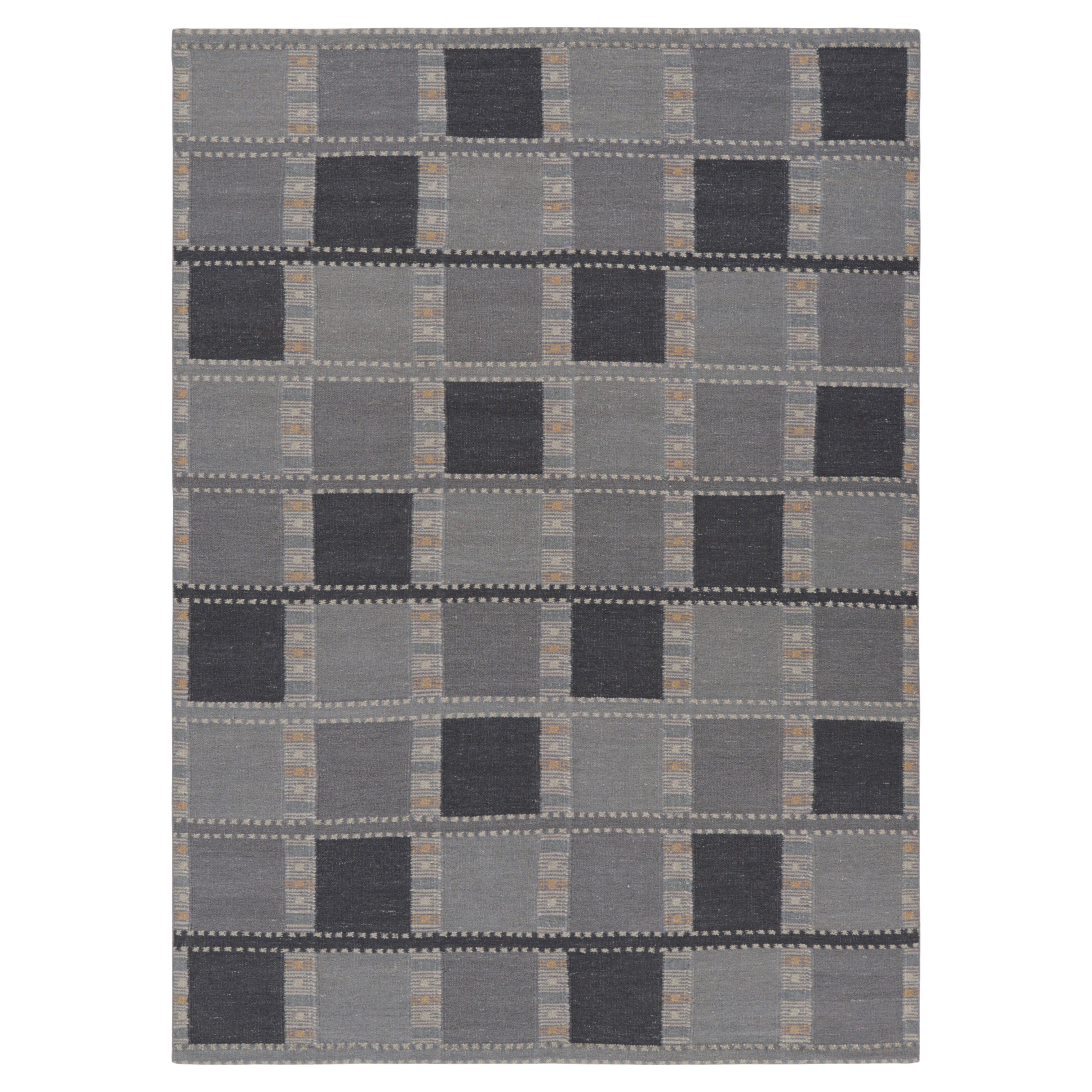 Rug & Kilim's Teppich im skandinavischen Stil in Grautönen mit geometrischen Mustern im Angebot