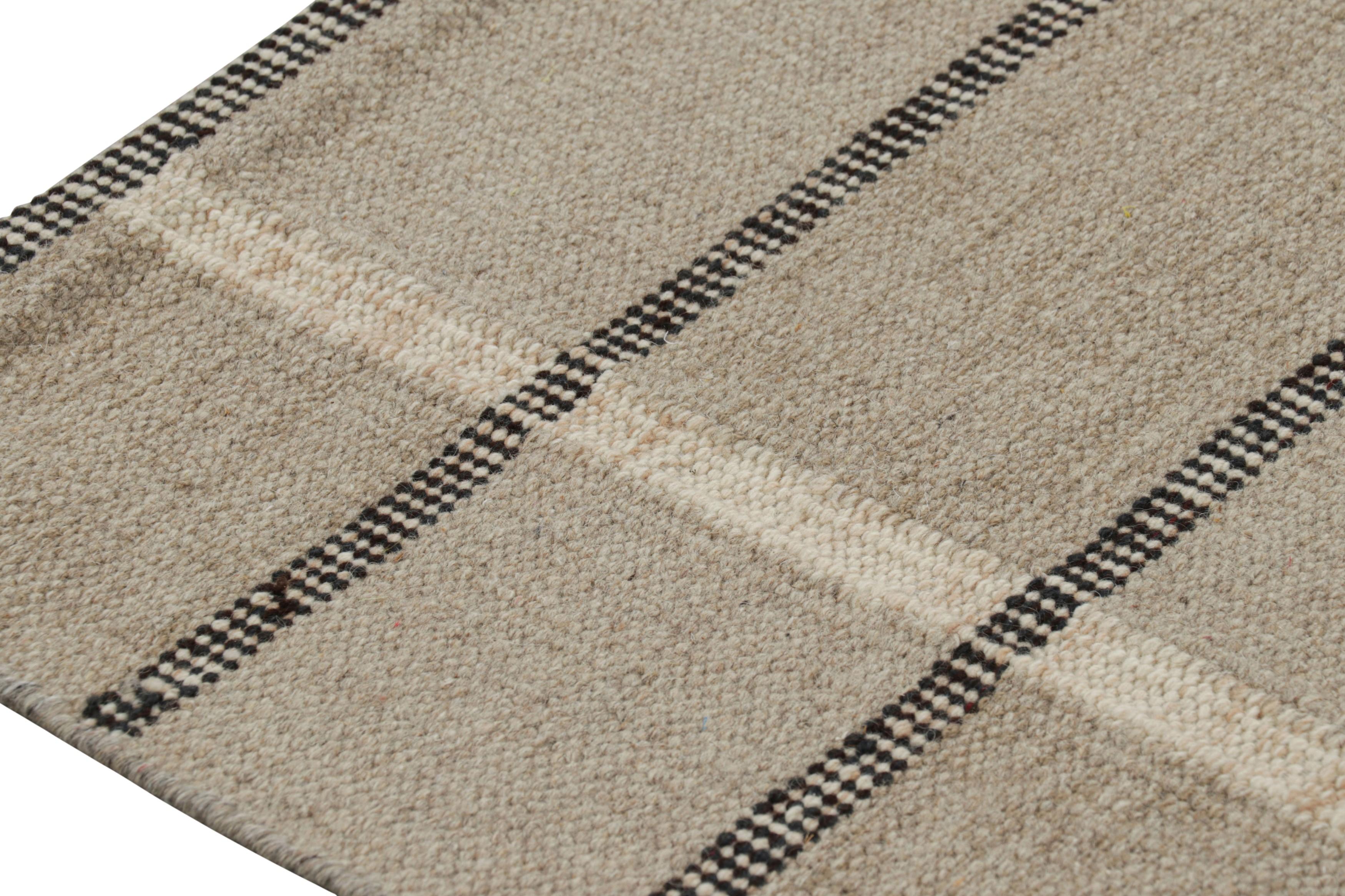 Modern Rug & Kilim’s Scandinavian Style Rug In Gray with Black and White Stripes For Sale