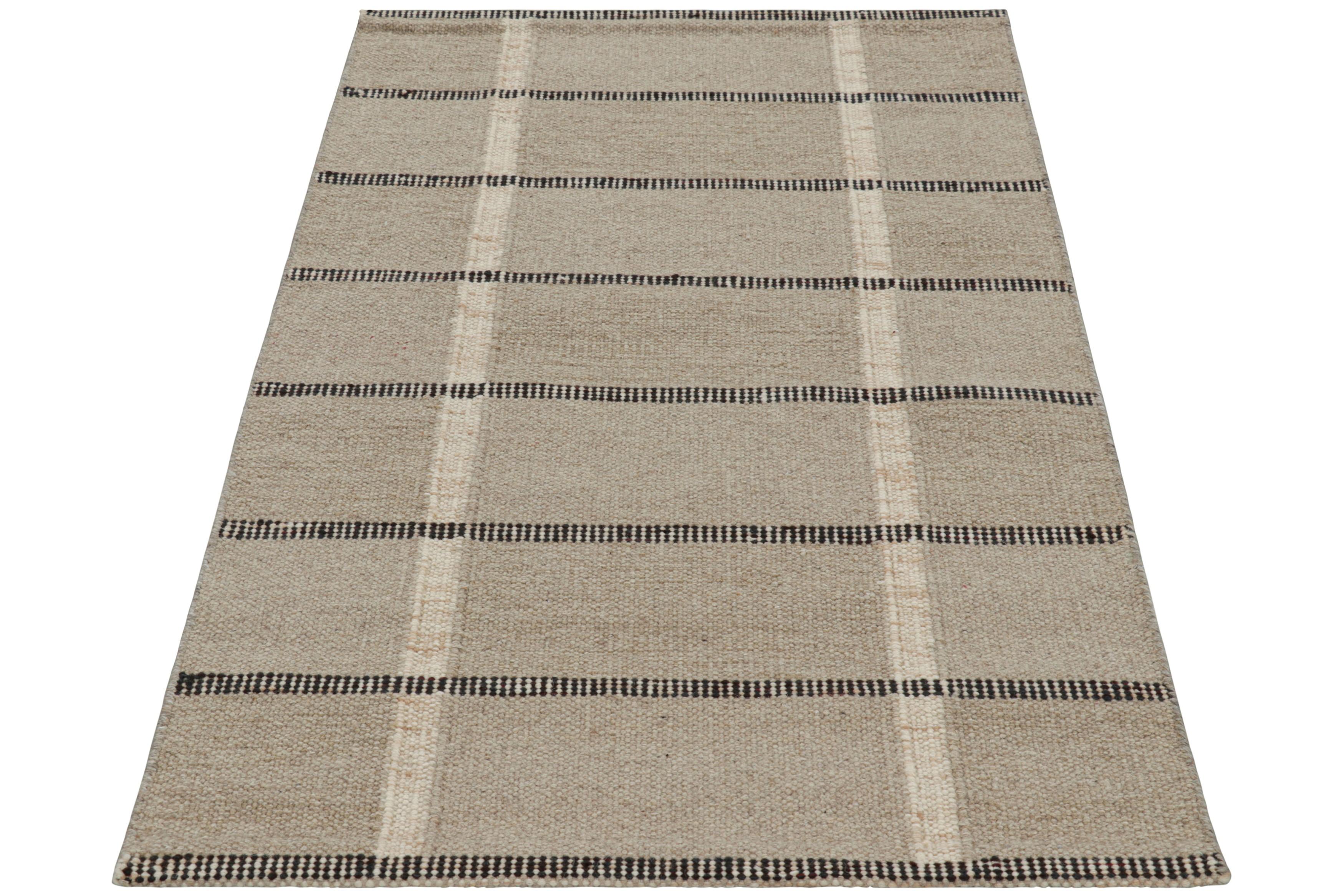 Indian Rug & Kilim’s Scandinavian Style Rug In Gray with Black and White Stripes For Sale