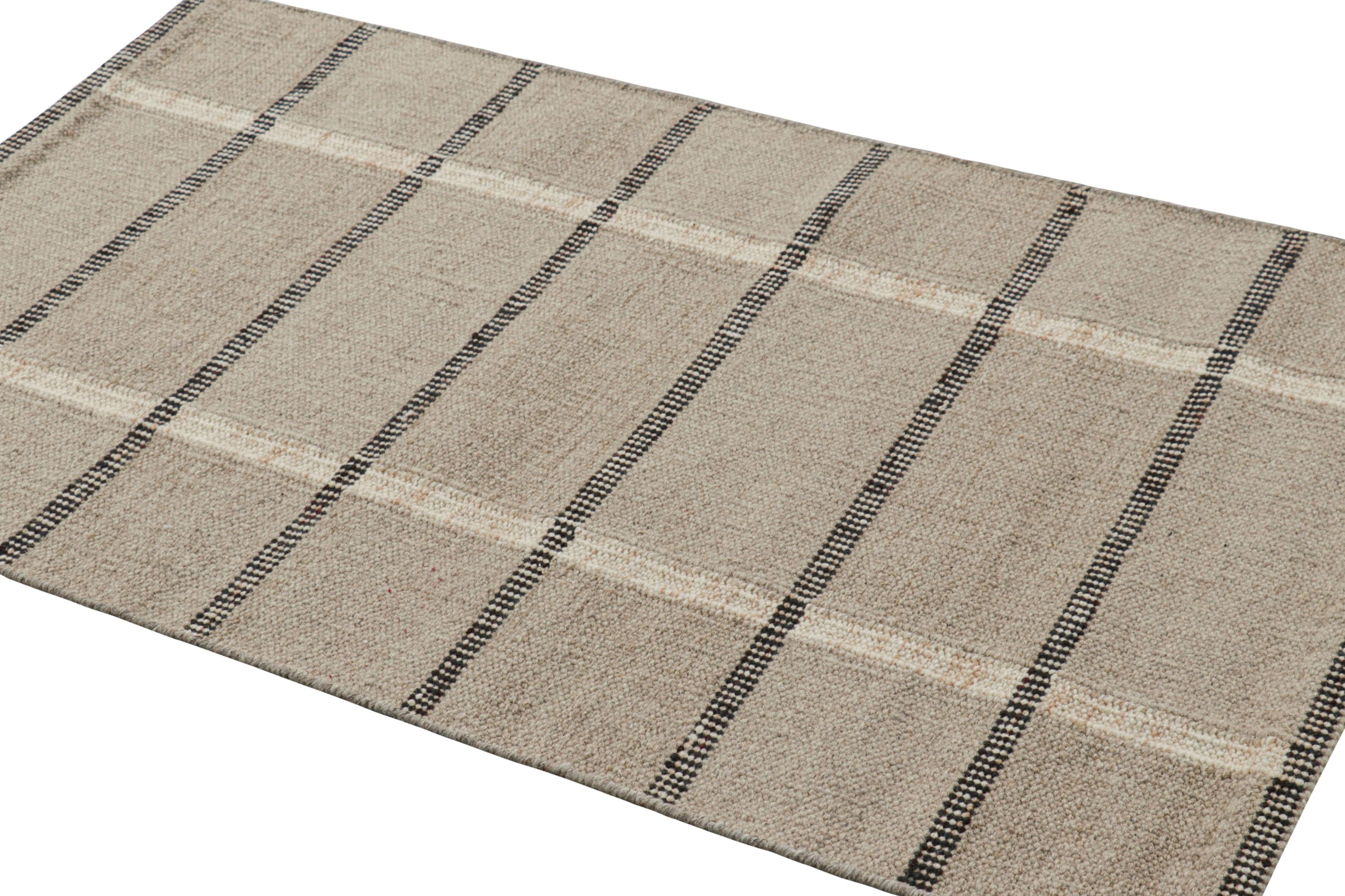 Hand-Woven Rug & Kilim’s Scandinavian Style Rug In Gray with Black and White Stripes For Sale