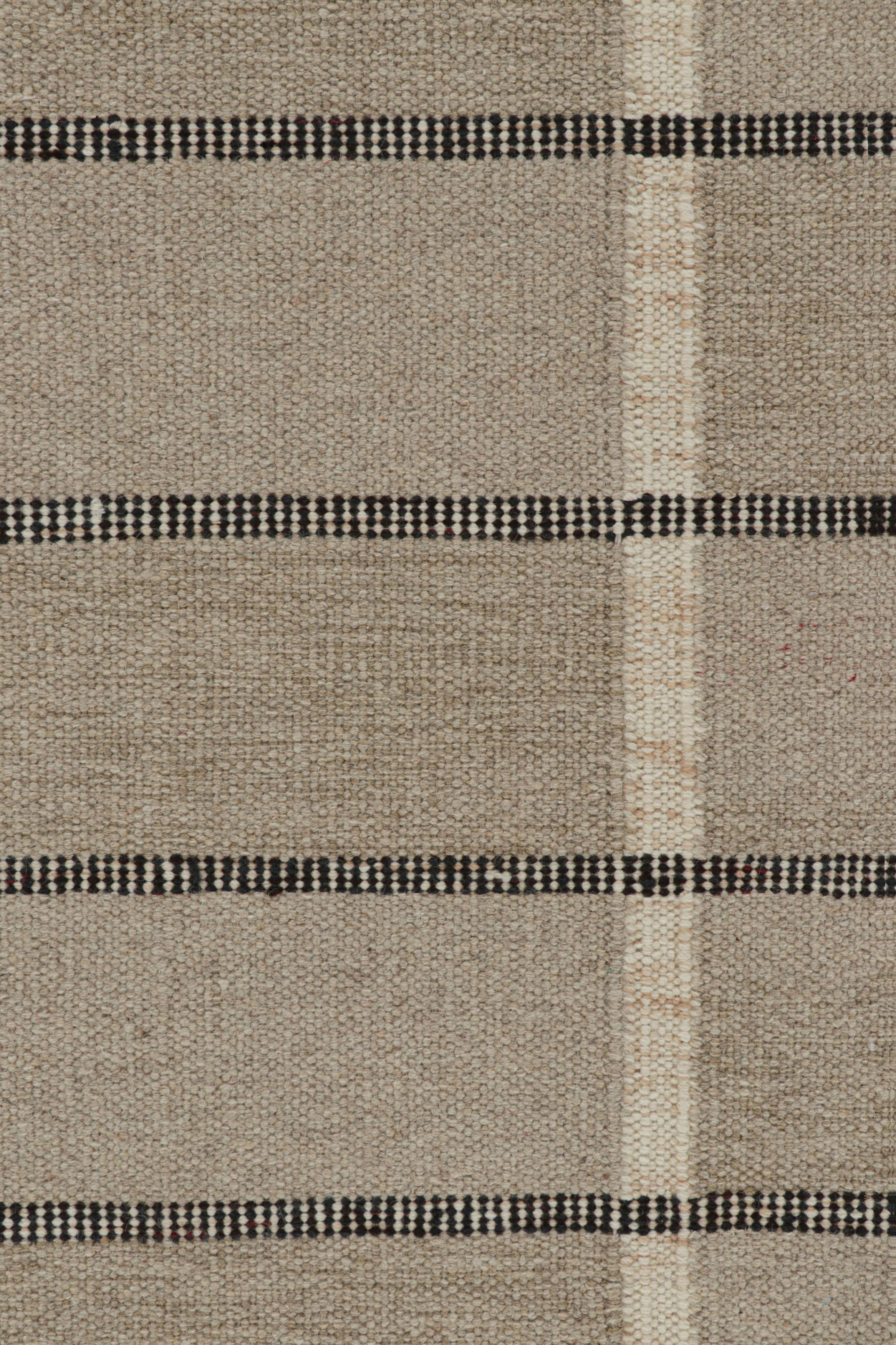 Rug & Kilim’s Scandinavian Style Rug In Gray with Black and White Stripes In New Condition For Sale In Long Island City, NY