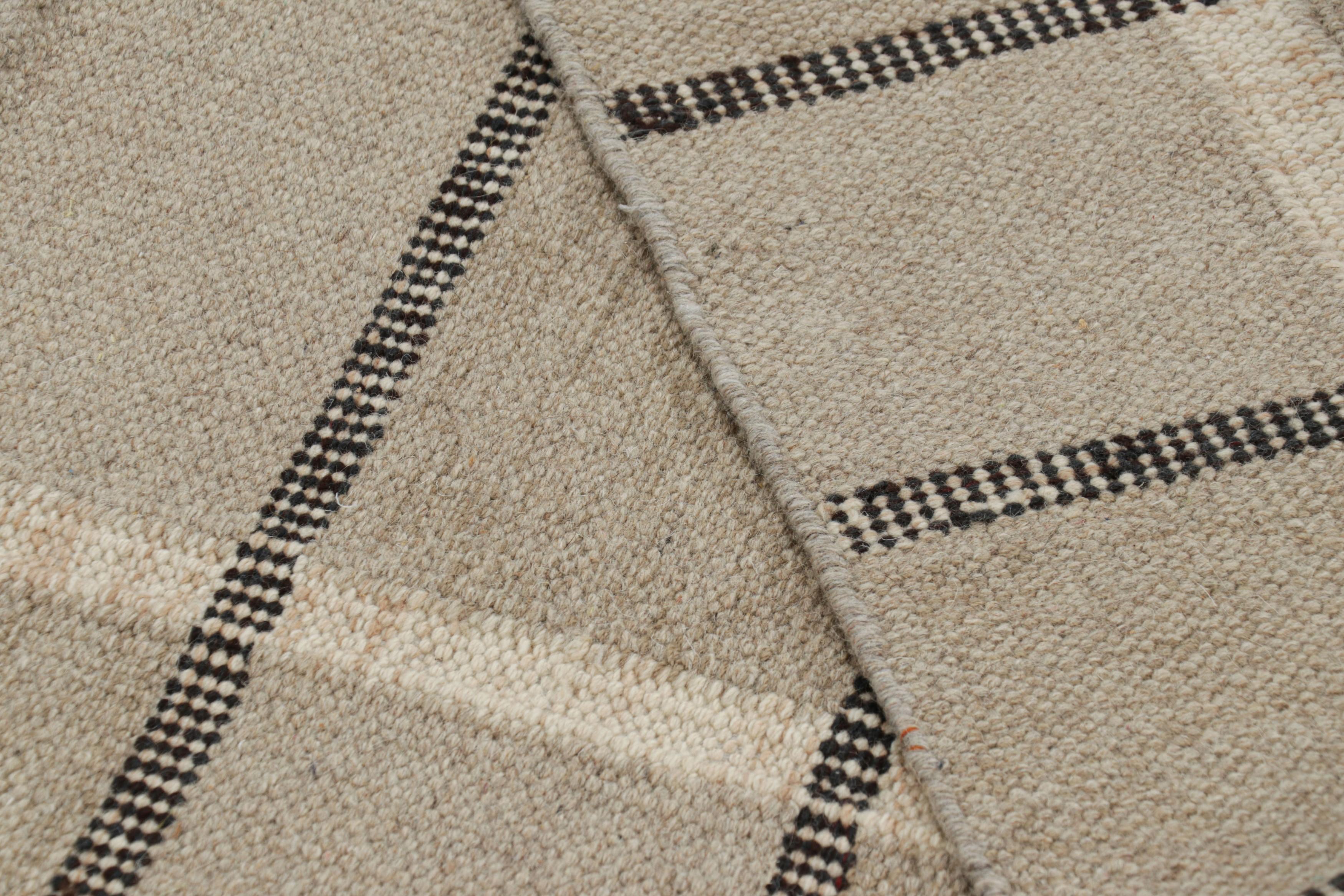 Contemporary Rug & Kilim’s Scandinavian Style Rug In Gray with Black and White Stripes For Sale