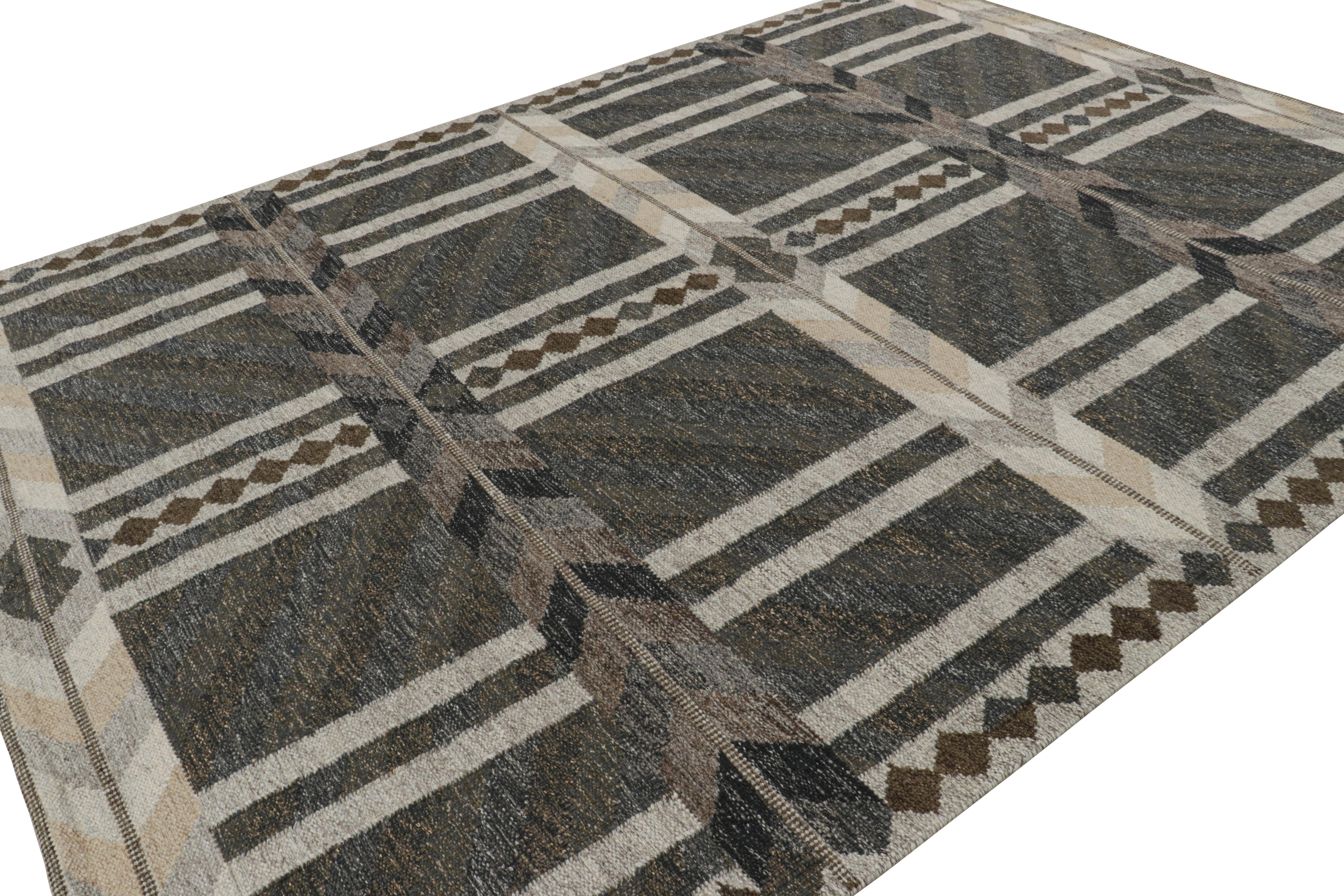 Indian Rug & Kilim’s Scandinavian Style Rug in Gray with Geometric Patterns For Sale