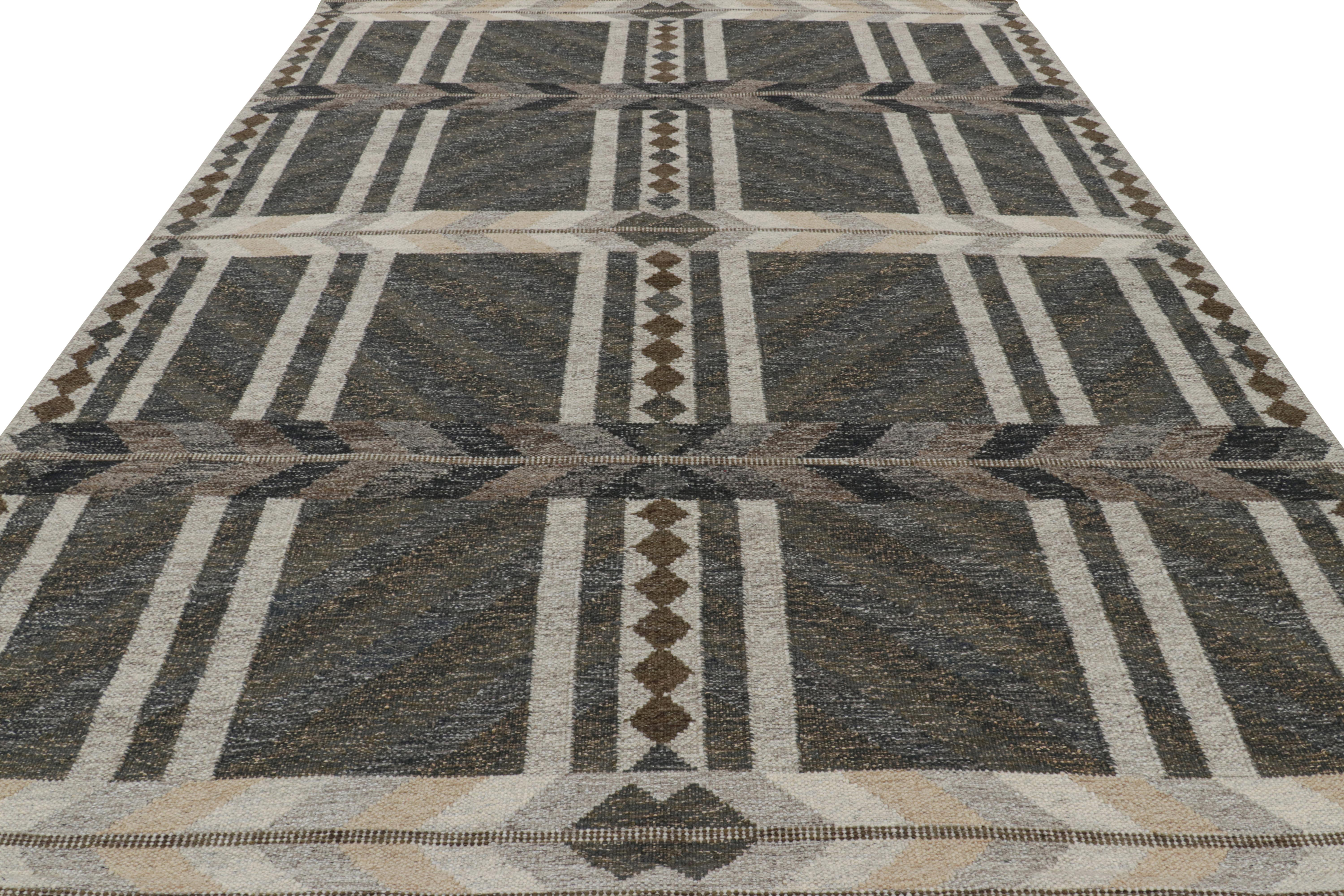 Hand-Woven Rug & Kilim’s Scandinavian Style Rug in Gray with Geometric Patterns For Sale