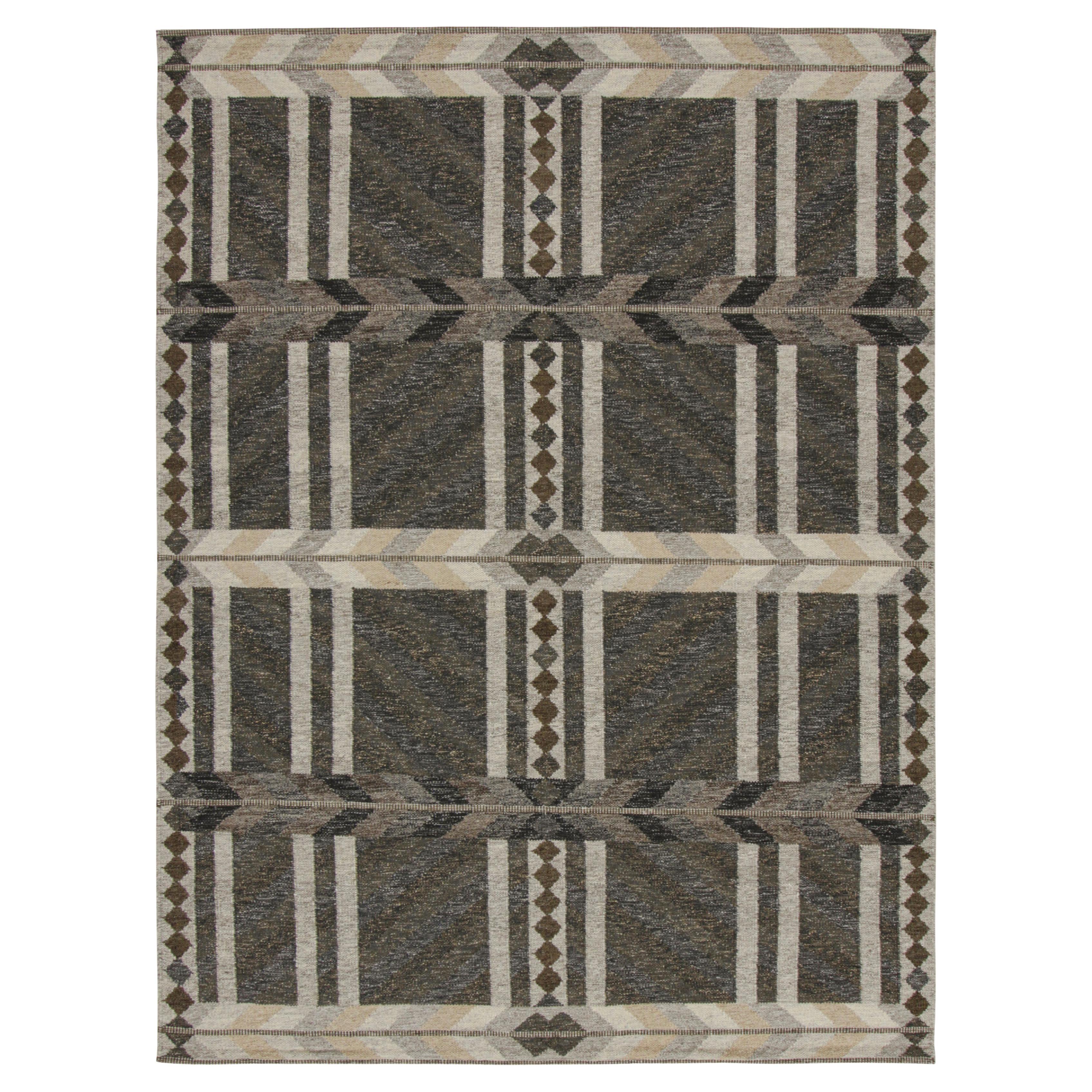 Rug & Kilim’s Scandinavian Style Rug in Gray with Geometric Patterns For Sale