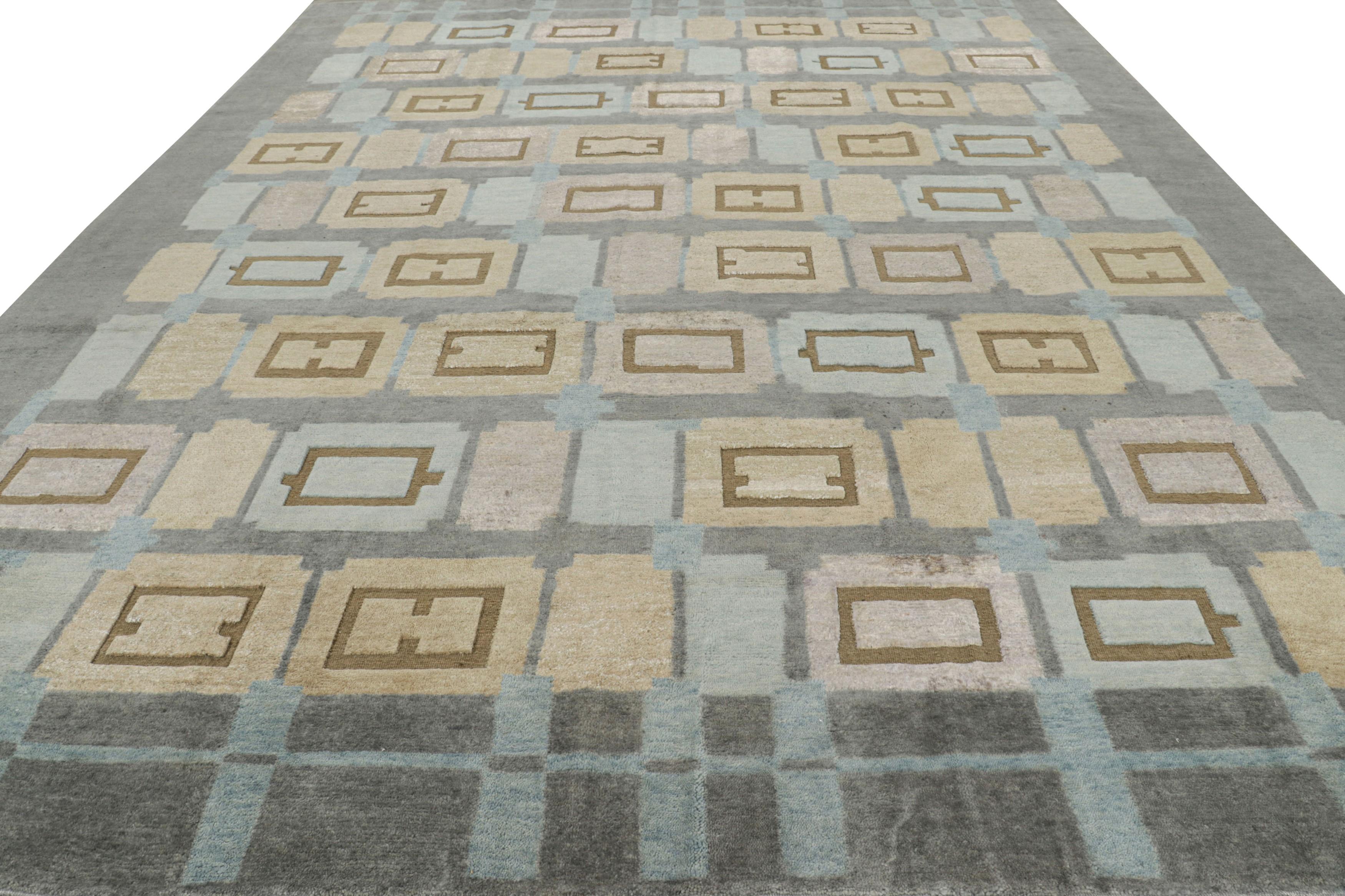 Indian Rug & Kilim’s Scandinavian Style Rug in Gray with Multicolor Geometric Patterns For Sale