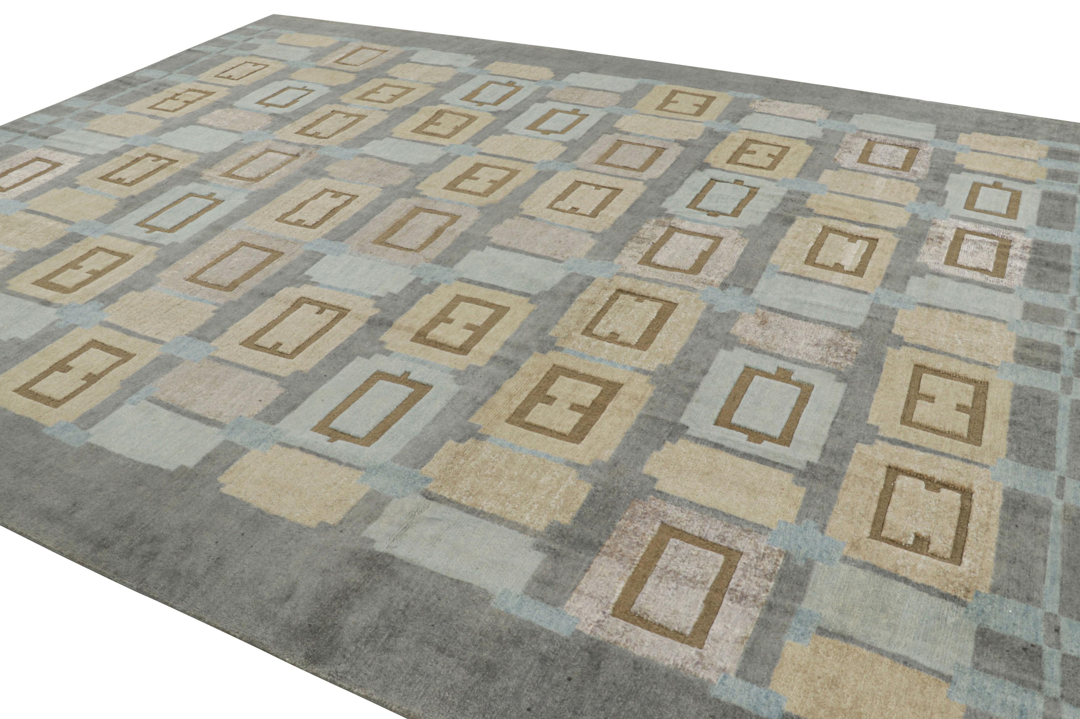 Hand-Knotted Rug & Kilim’s Scandinavian Style Rug in Gray with Multicolor Geometric Patterns For Sale
