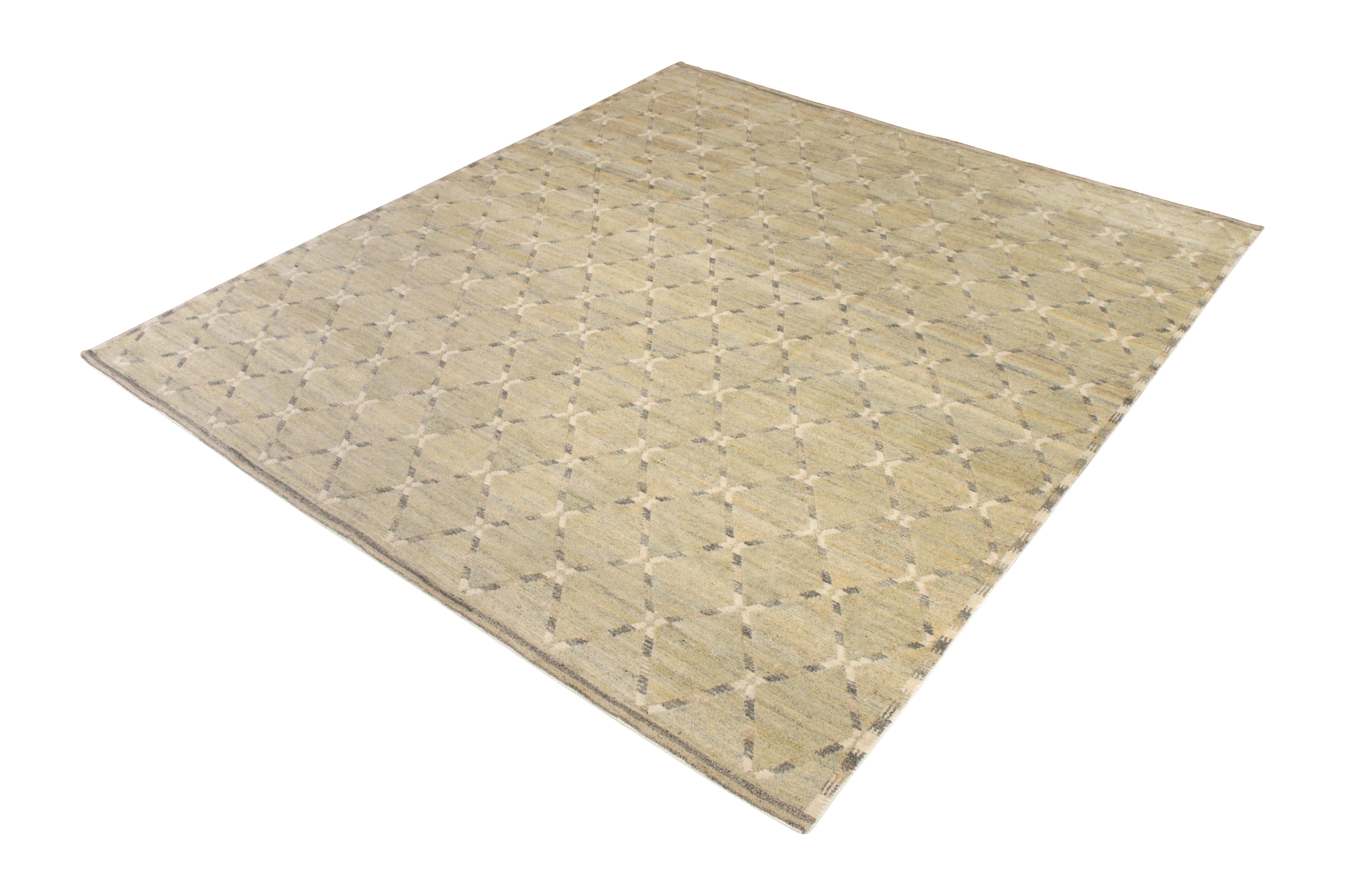 Esta alfombra de gran tamaño 13x14 se une a la galardonada colección de alfombras escandinavas de Rug & Kilim -una celebración del modernismo sueco nueva geometría a gran escala y combinaciones de colores vintage de transición como la de sus
