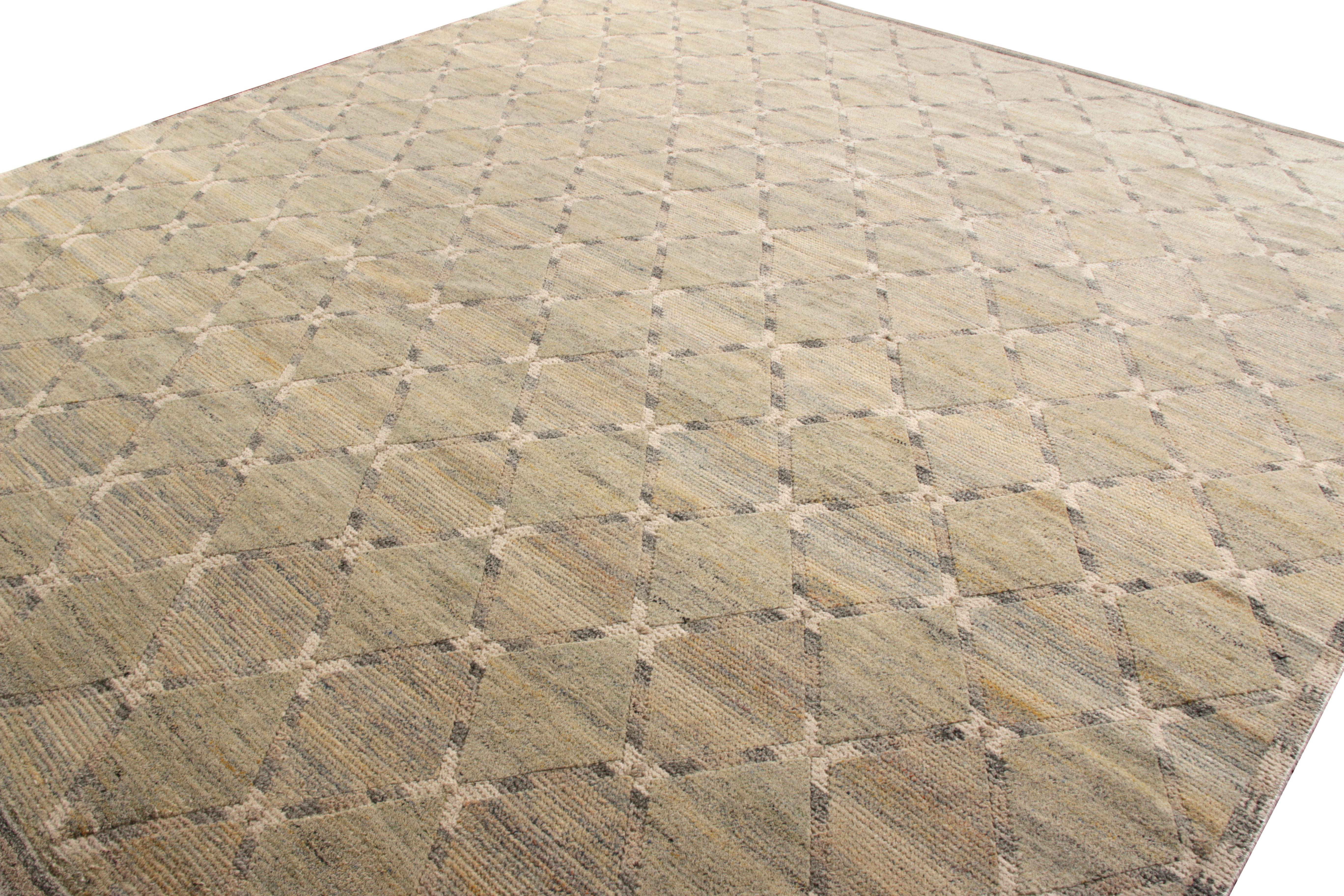 Alfombra de estilo escandinavo Rug & Kilim con diseño enrejado verde y marrón beige Escandinavo moderno en venta