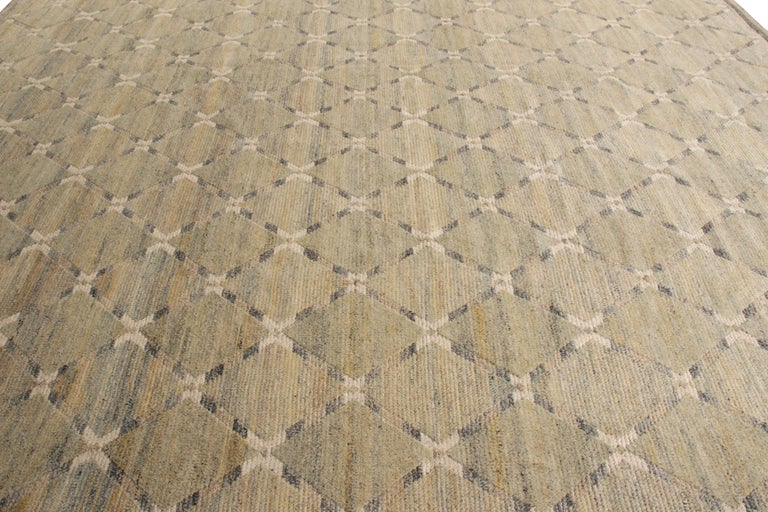 Rug and Kilim’s Scandinavian Style Rug in Green and Beige Brown Trellis