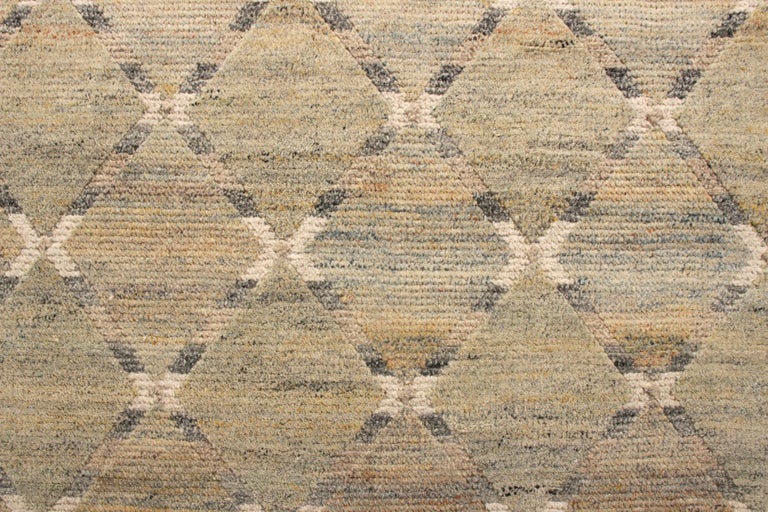 Rug and Kilim’s Scandinavian Style Rug in Green and Beige Brown Trellis