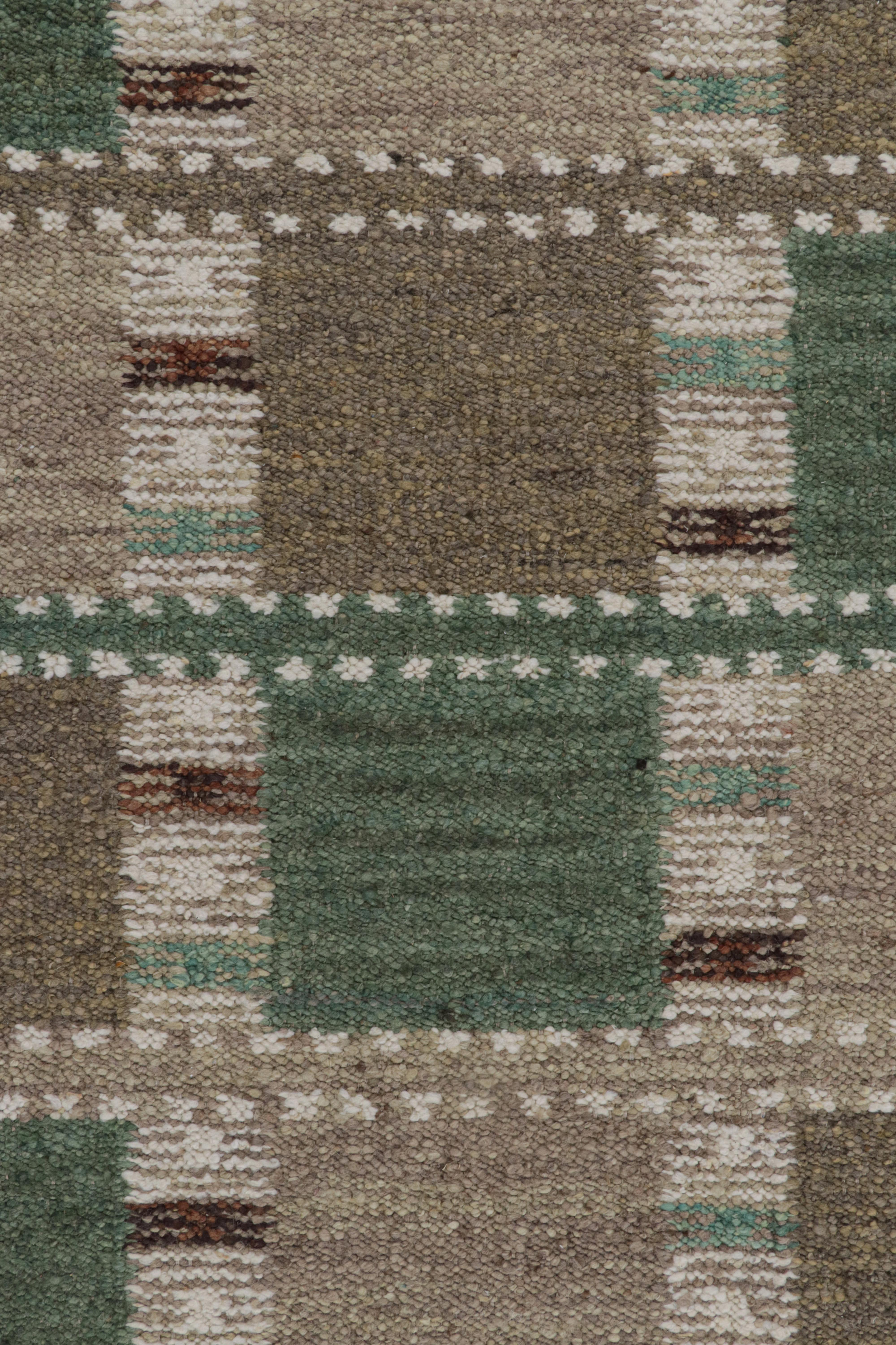 Modern Rug & Kilim’s Scandinavian Style Rug in Green and Beige-Brown with Patterns For Sale