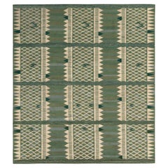 Rug & Kilim’s Scandinavian Style Rug in Green and Beige Geometric Pattern 10x16
