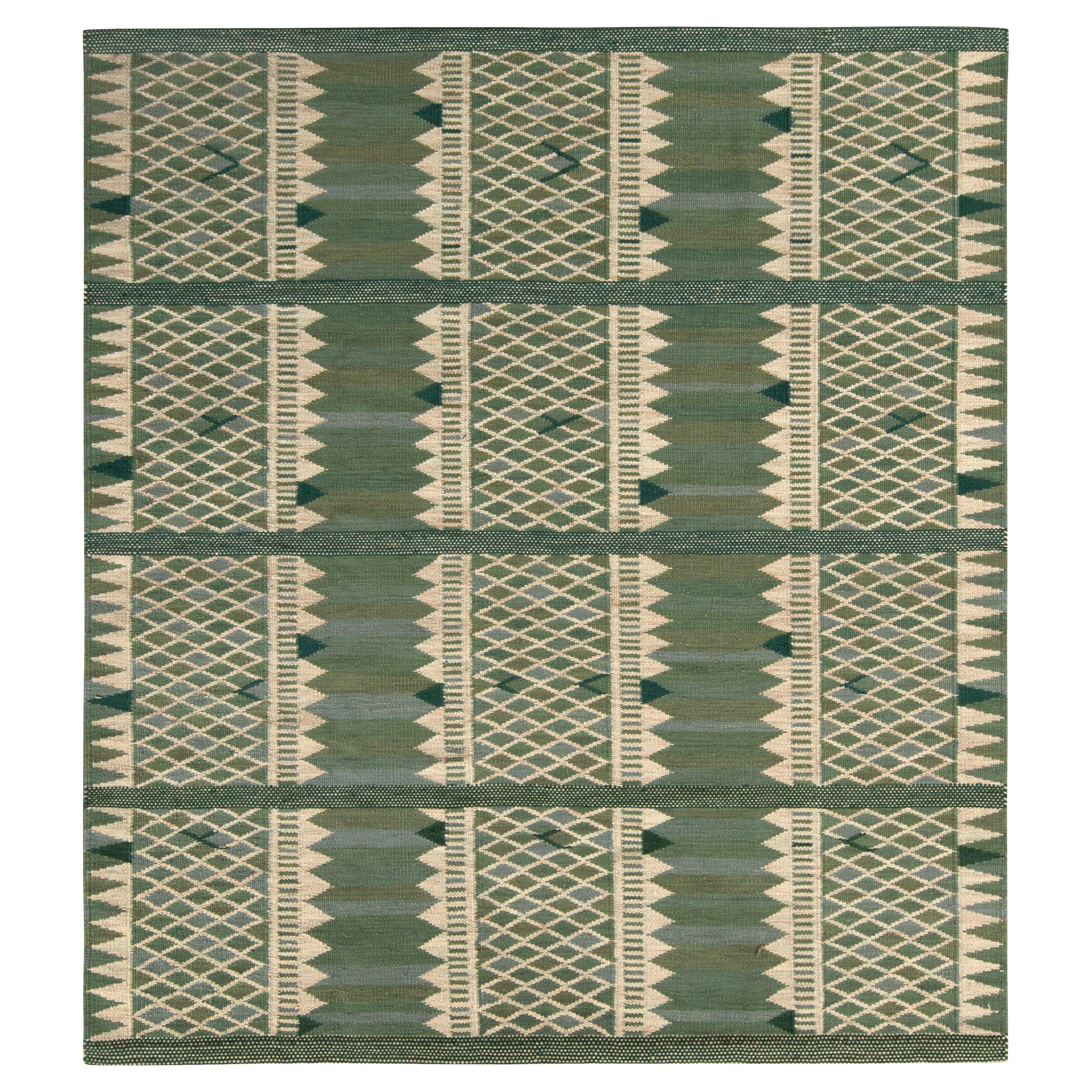 Rug & Kilims Teppich im skandinavischen Stil in Grün und Beige Geometrisches Muster 5x8