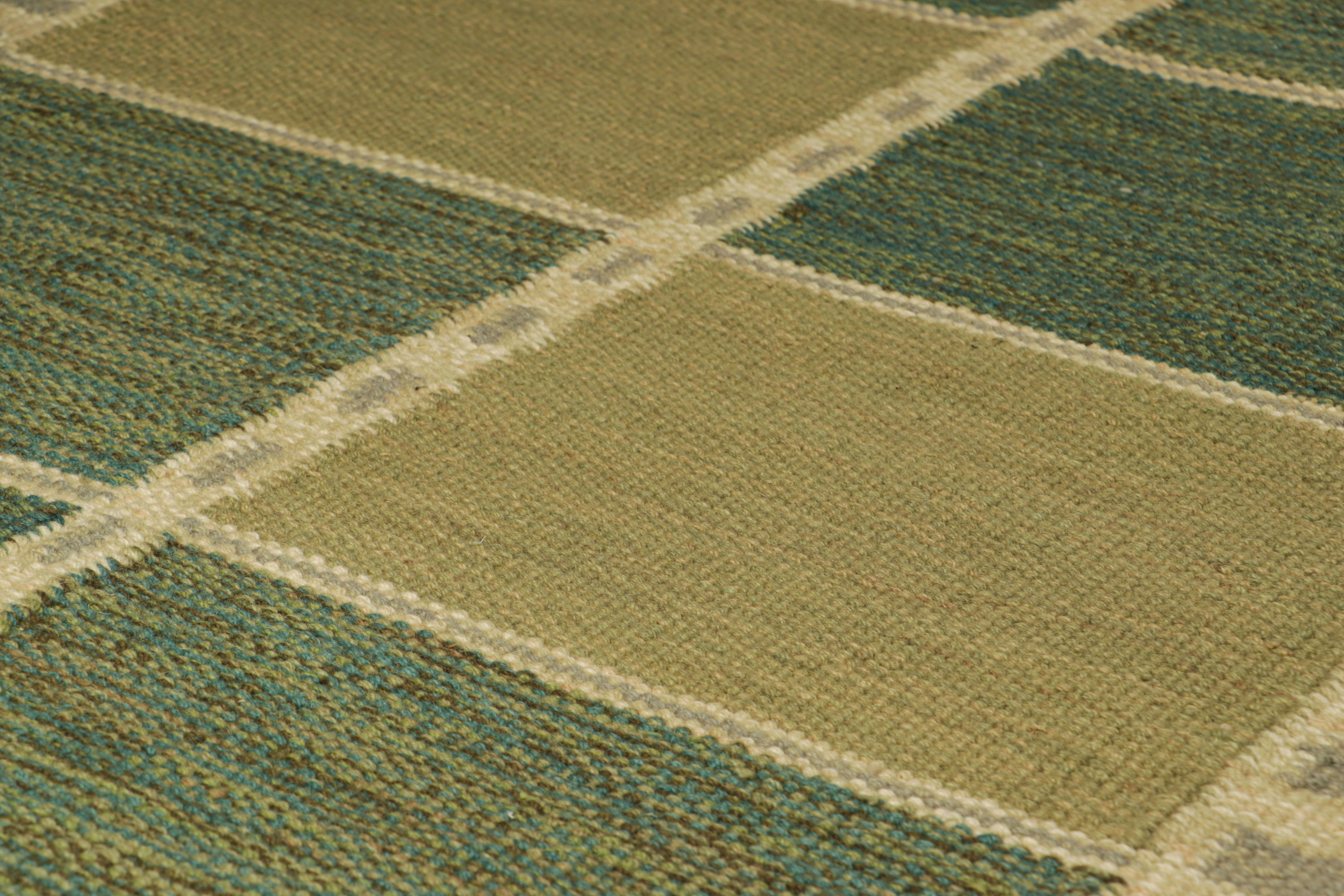 From an exciting new collection of gift-size pieces, this 3x5 Swedish-style accent rug is a bold new addition to the Scandinavian Collection by Rug & Kilim. Handwoven in a wool flatweave with undyed natural yarns as well, its design is inspired by