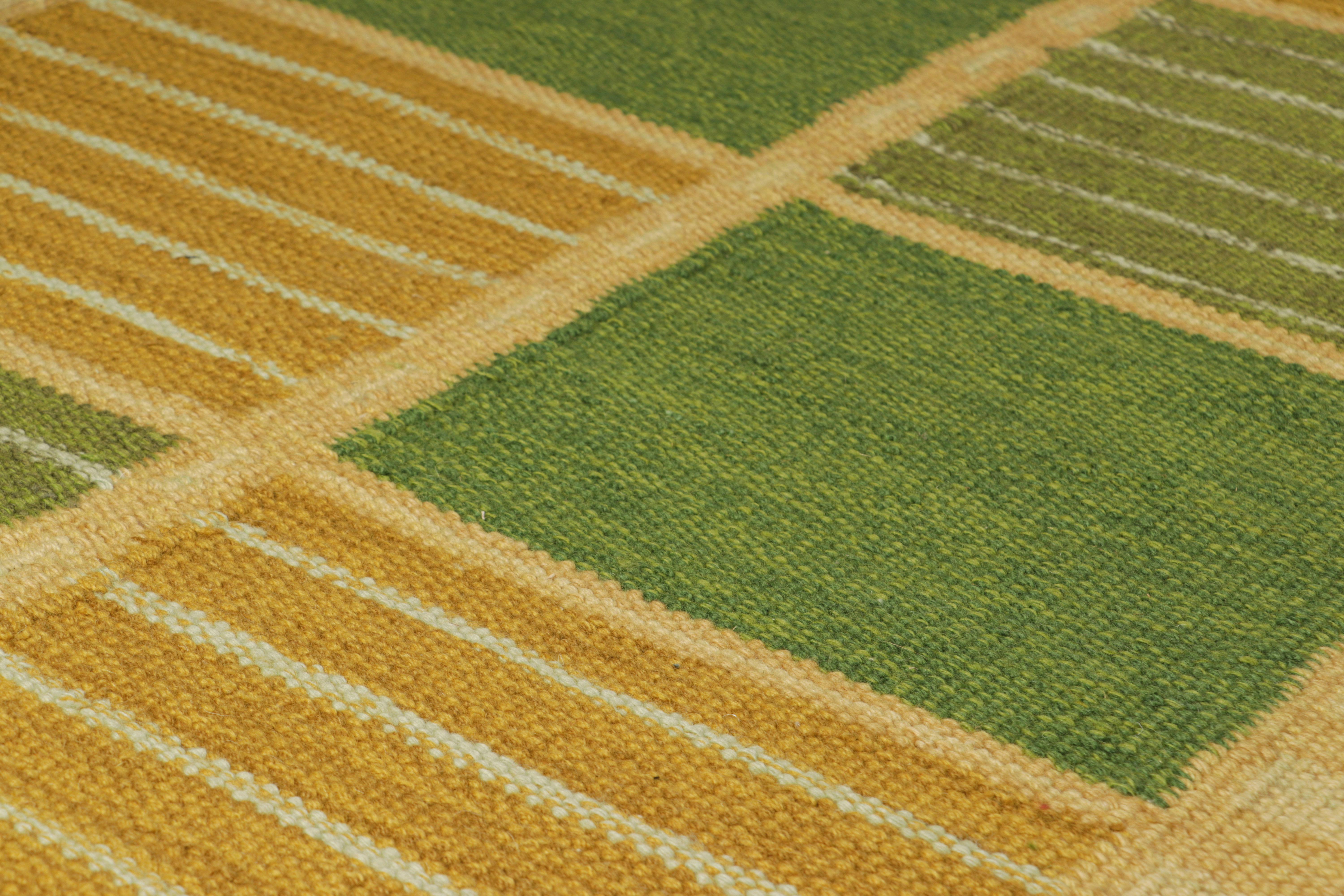 From an exciting new collection of gift-size pieces, this 3x5 Swedish-style accent rug is a bold new addition to the Scandinavian Collection by Rug & Kilim. Handwoven in a wool flatweave with undyed natural yarns as well, its design is inspired by