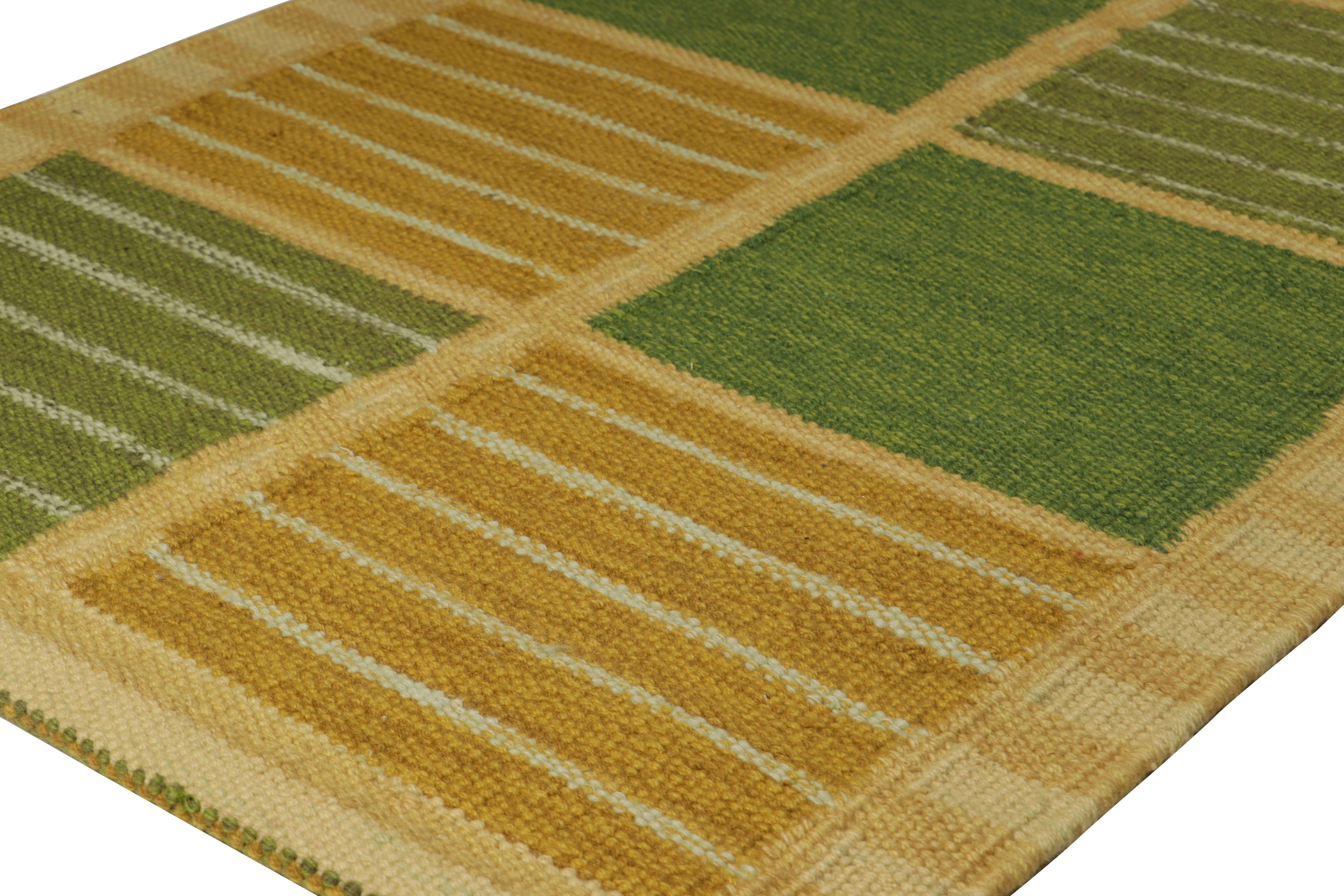 Modern Rug & Kilim’s Scandinavian Style Rug in Green and Beige with Geometric Stripes For Sale