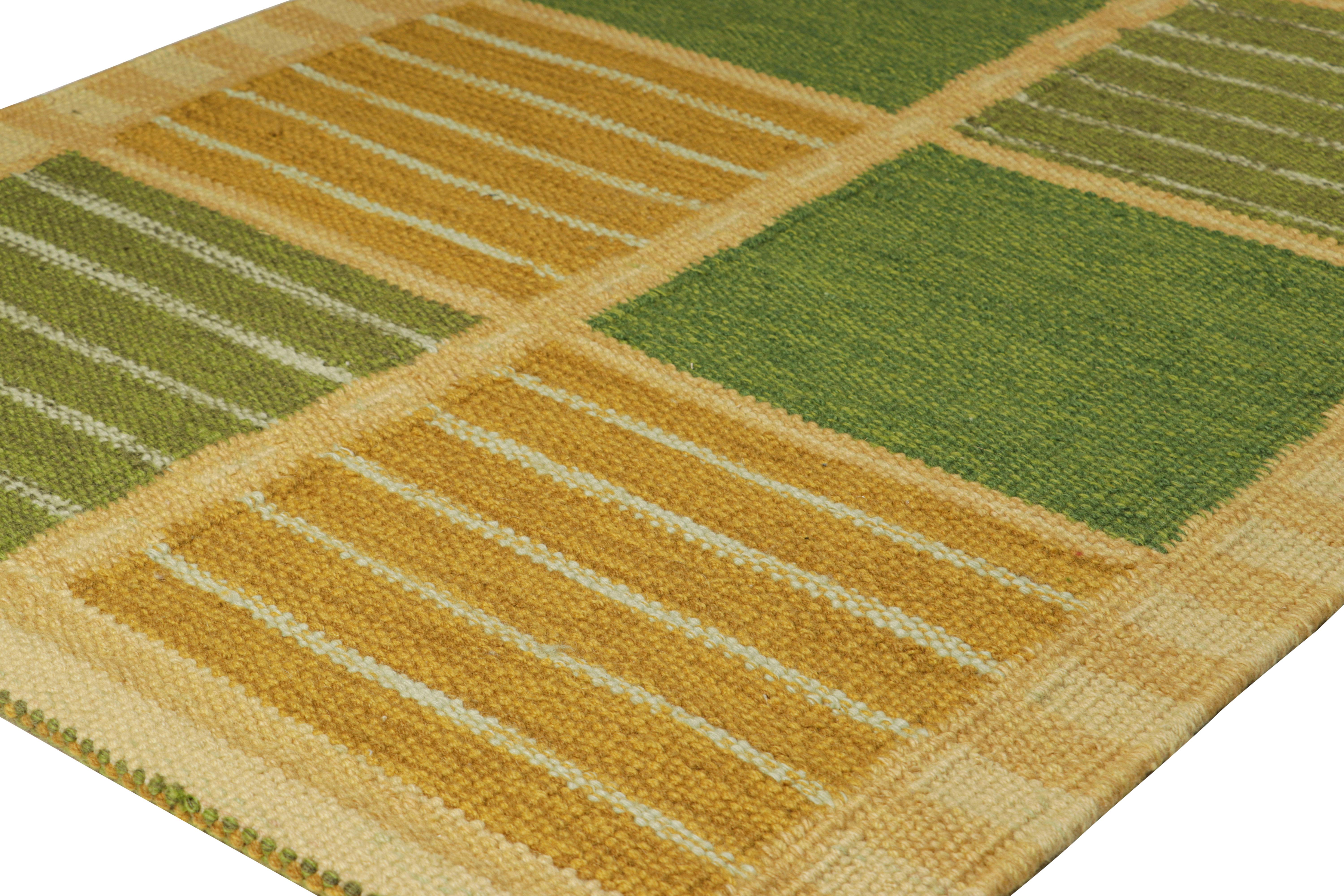 Modern Rug & Kilim’s Scandinavian Style Rug in Green and Beige with Geometric Stripes For Sale