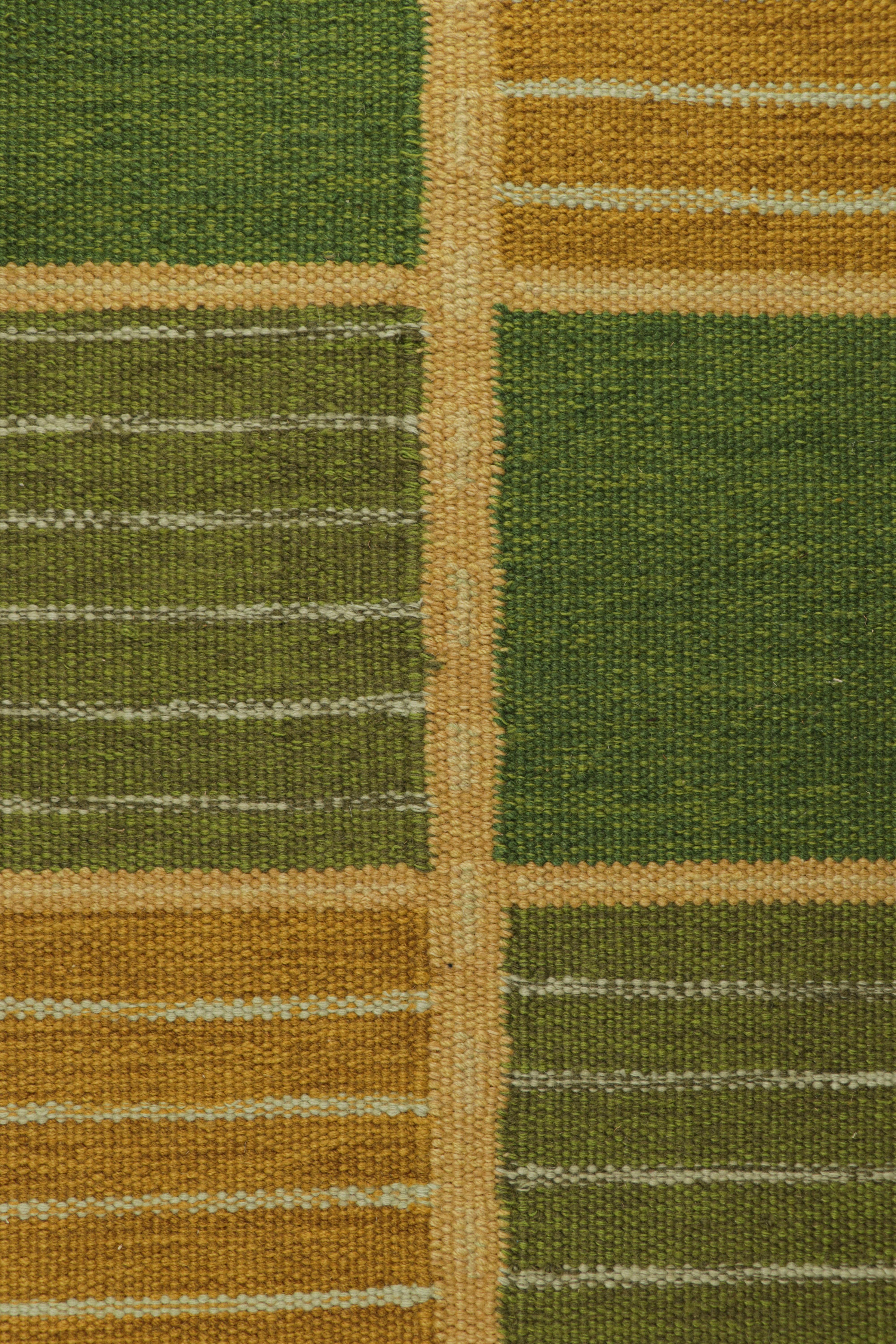 Rug & Kilim’s Scandinavian Style Rug in Green and Beige with Geometric Stripes In New Condition For Sale In Long Island City, NY