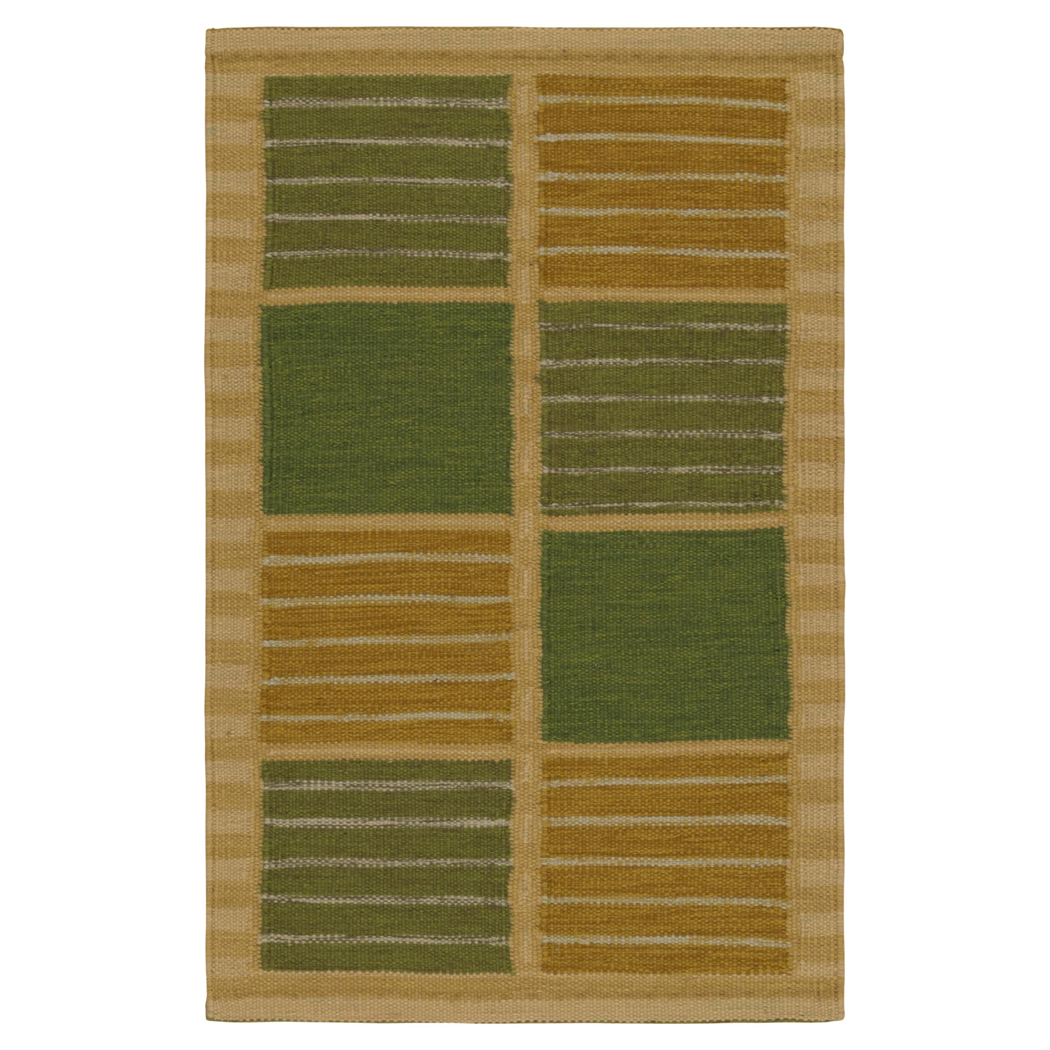 Rug & Kilim’s Scandinavian Style Rug in Green and Beige with Geometric Stripes For Sale